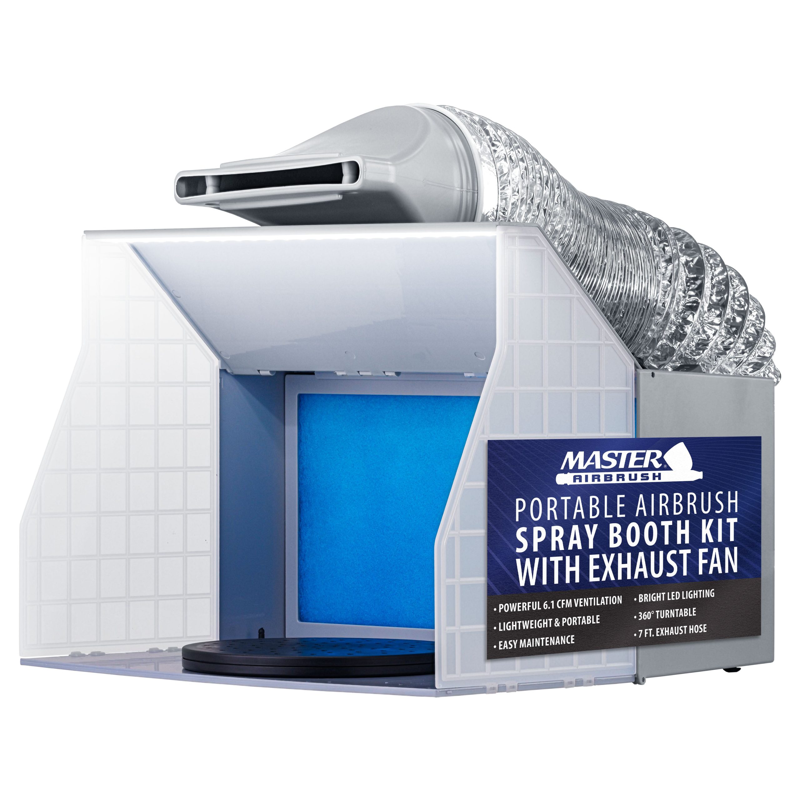Portable Airbrush Spray Booth Kit with Exhaust Fan. LED Light. Turntable & Extension Hose