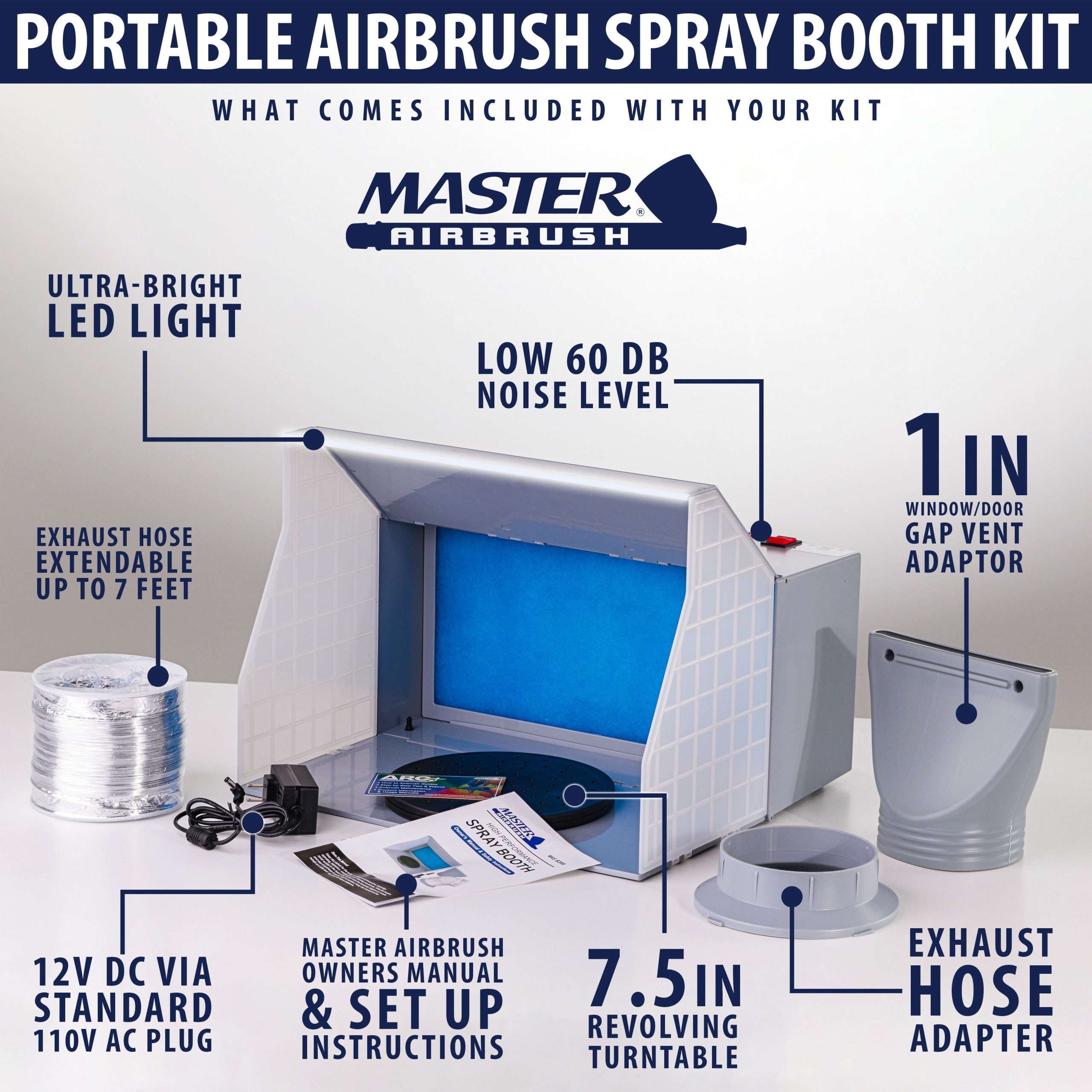 Portable Airbrush Spray Booth Kit with Exhaust Fan. LED Light. Turntable & Extension Hose - Image 6