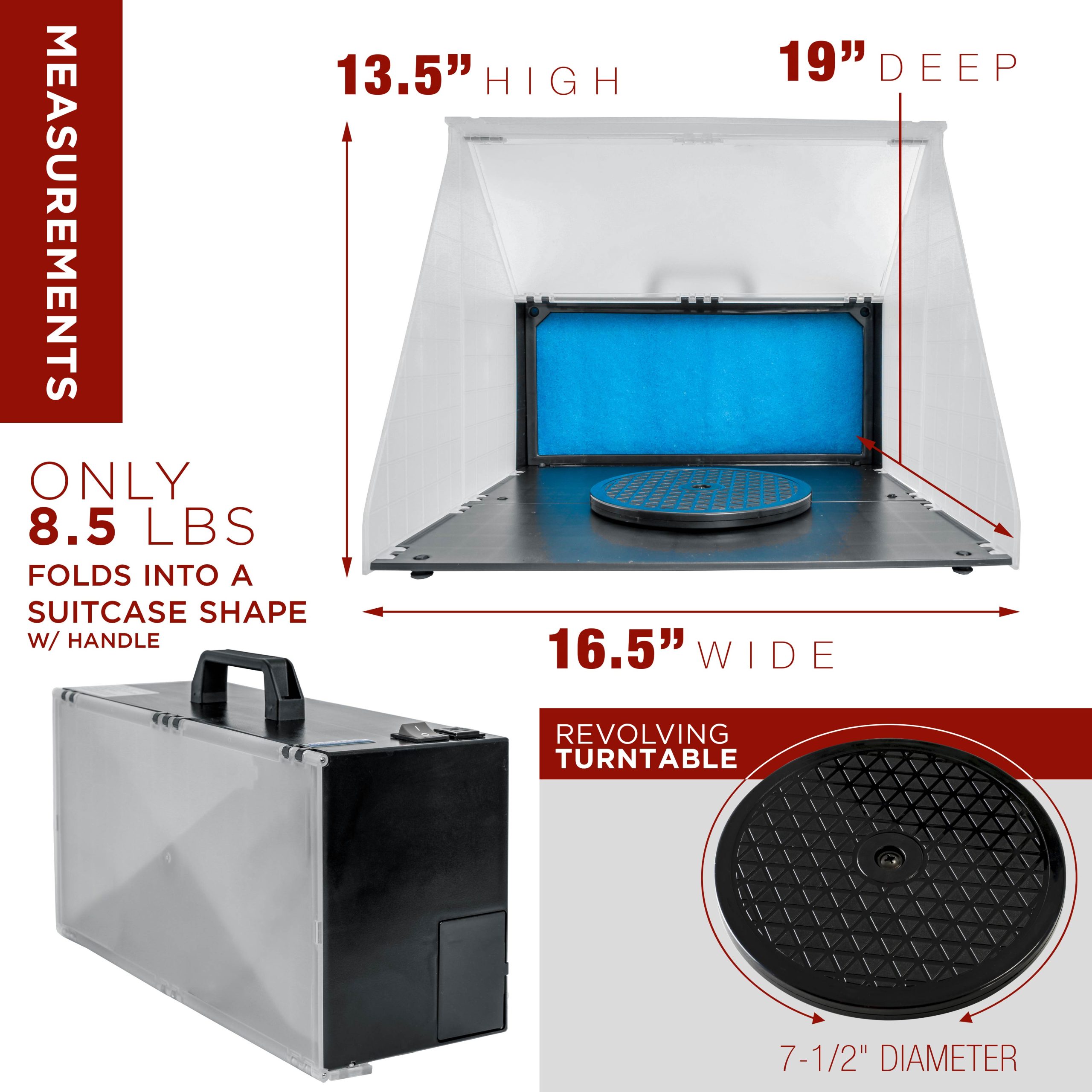 Portable Airbrush Spray Booth Kit with 25W Fan. Turntable & Extension Hose. 16.5x19x13.5 Hobby Airbrush Booth for Painting - Image 5