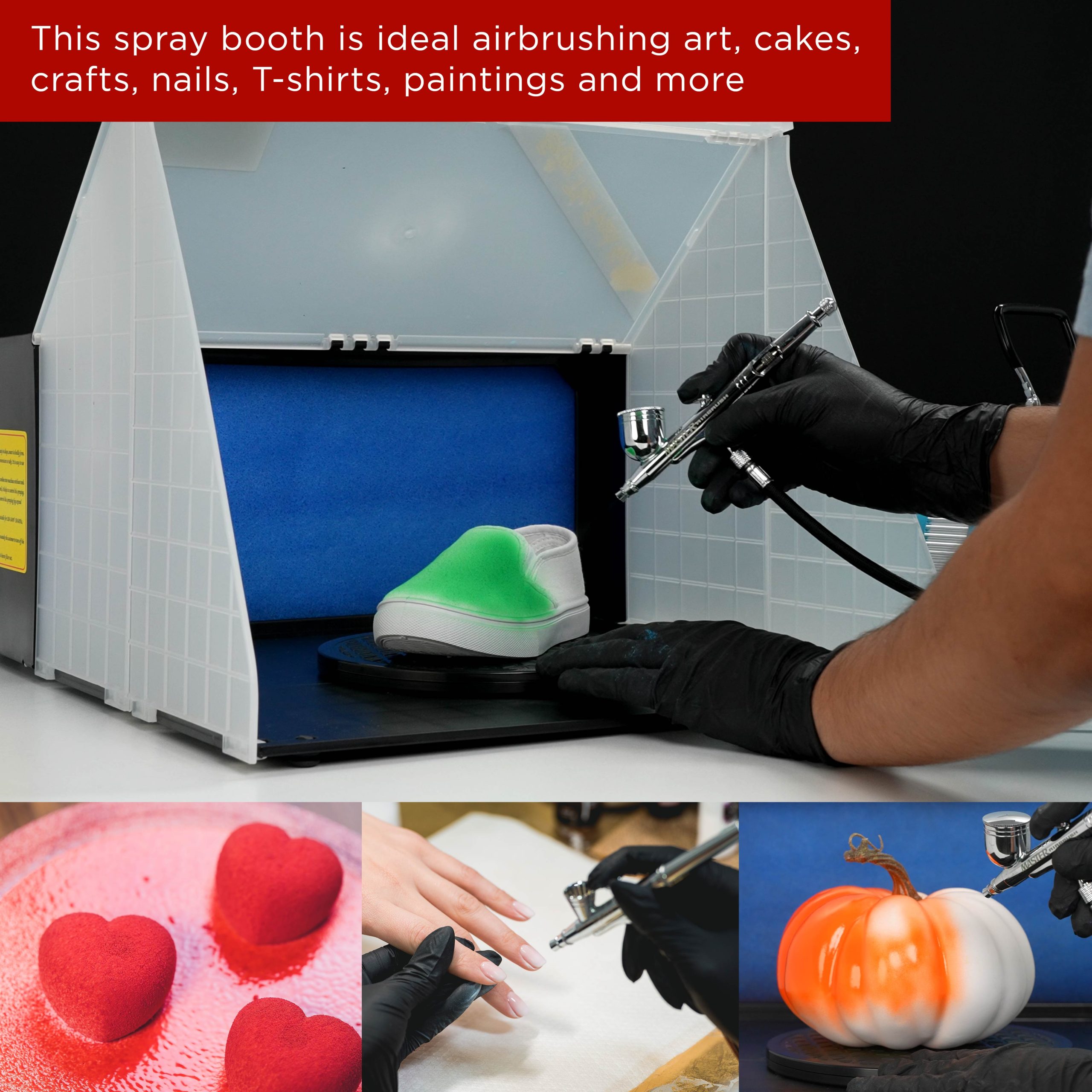 Portable Airbrush Spray Booth Kit with 25W Fan. Turntable & Extension Hose. 16.5x19x13.5 Hobby Airbrush Booth for Painting - Image 6