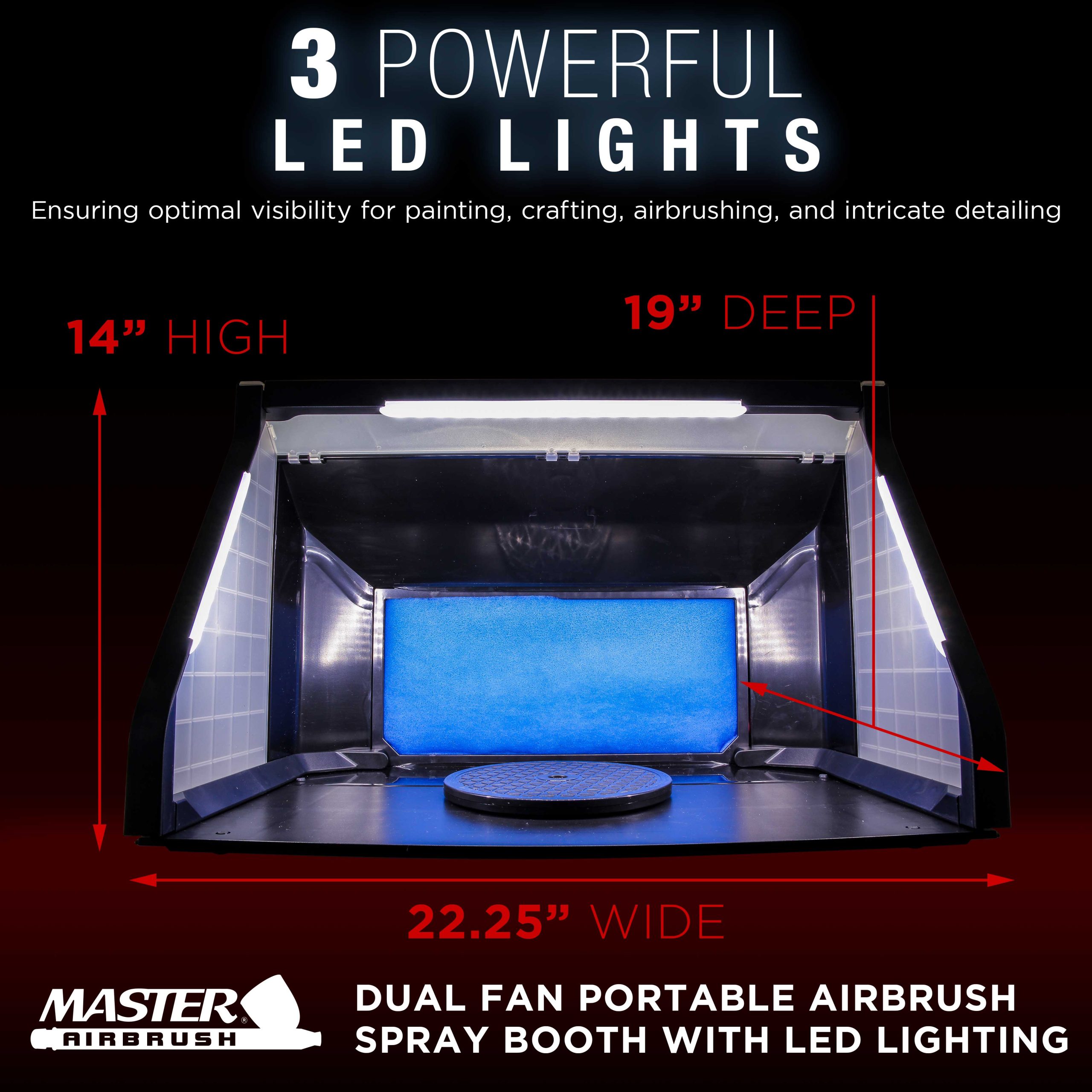 Large Portable Airbrush Spray Booth Station with LED Lights. 25W Fan. Turntable & 6' Exhaust Hose. 22.25x19x14 Hobby Airbrush - Image 2