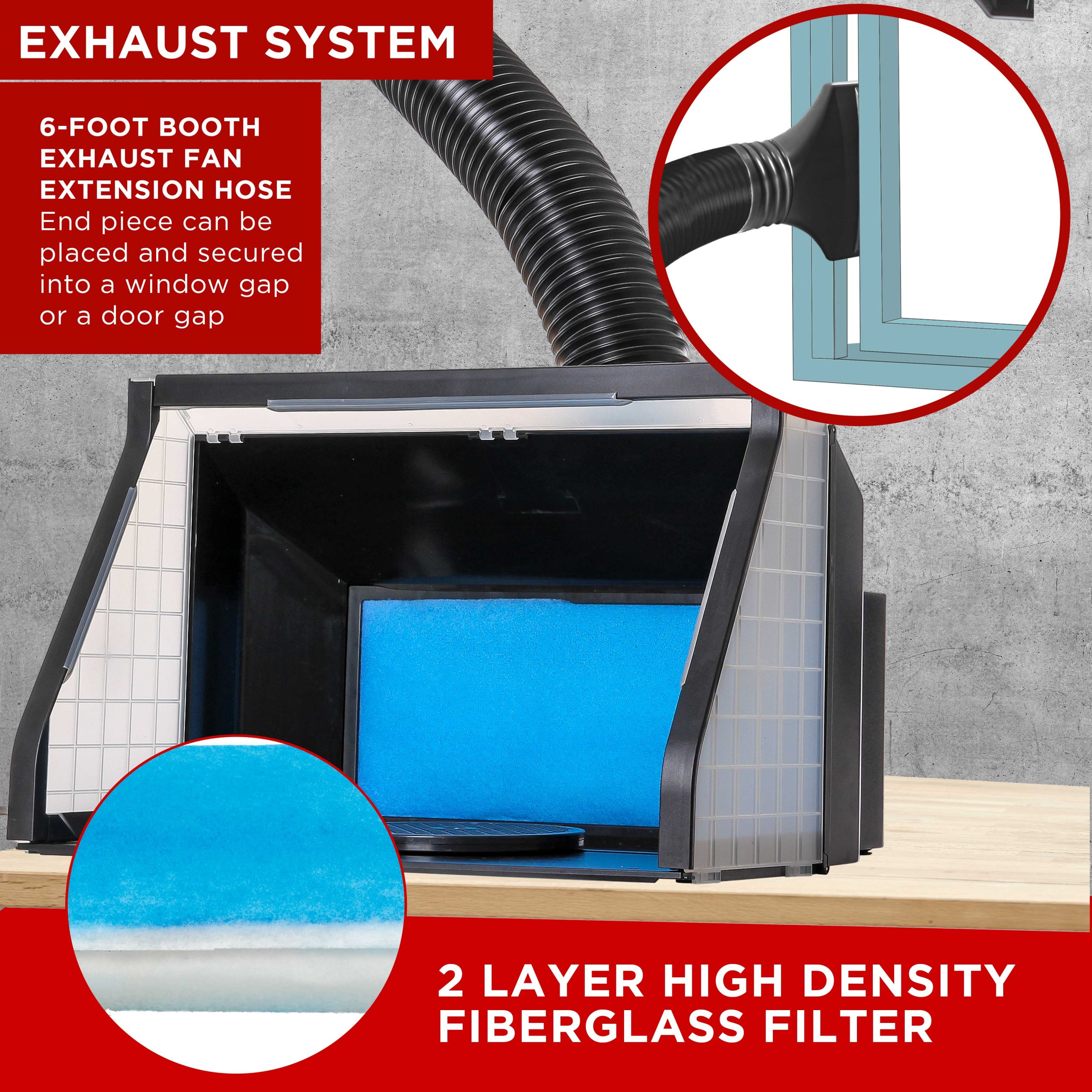 Large Portable Airbrush Spray Booth Station with LED Lights. 25W Fan. Turntable & 6' Exhaust Hose. 22.25x19x14 Hobby Airbrush - Image 5
