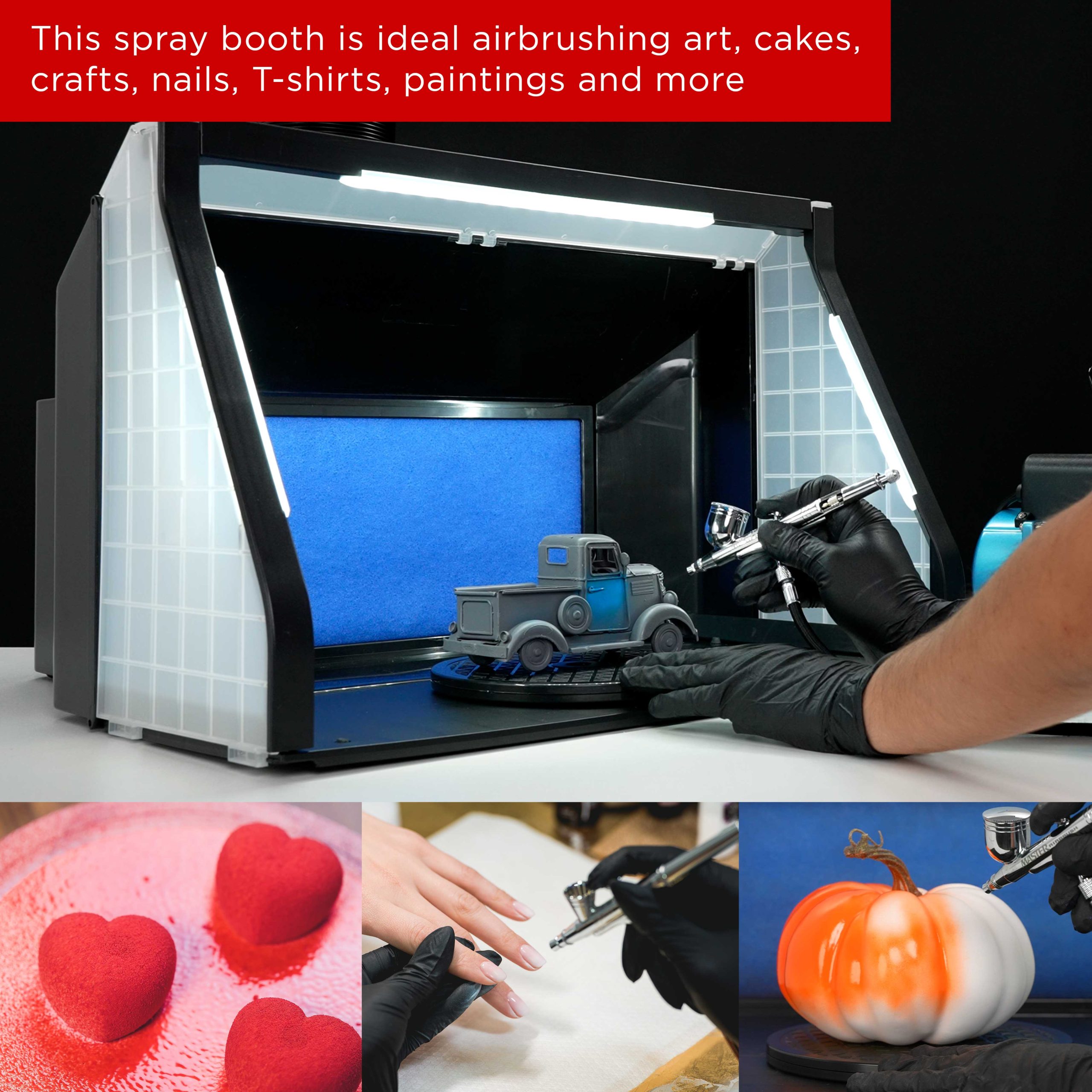 Large Portable Airbrush Spray Booth Station with LED Lights. 25W Fan. Turntable & 6' Exhaust Hose. 22.25x19x14 Hobby Airbrush - Image 6