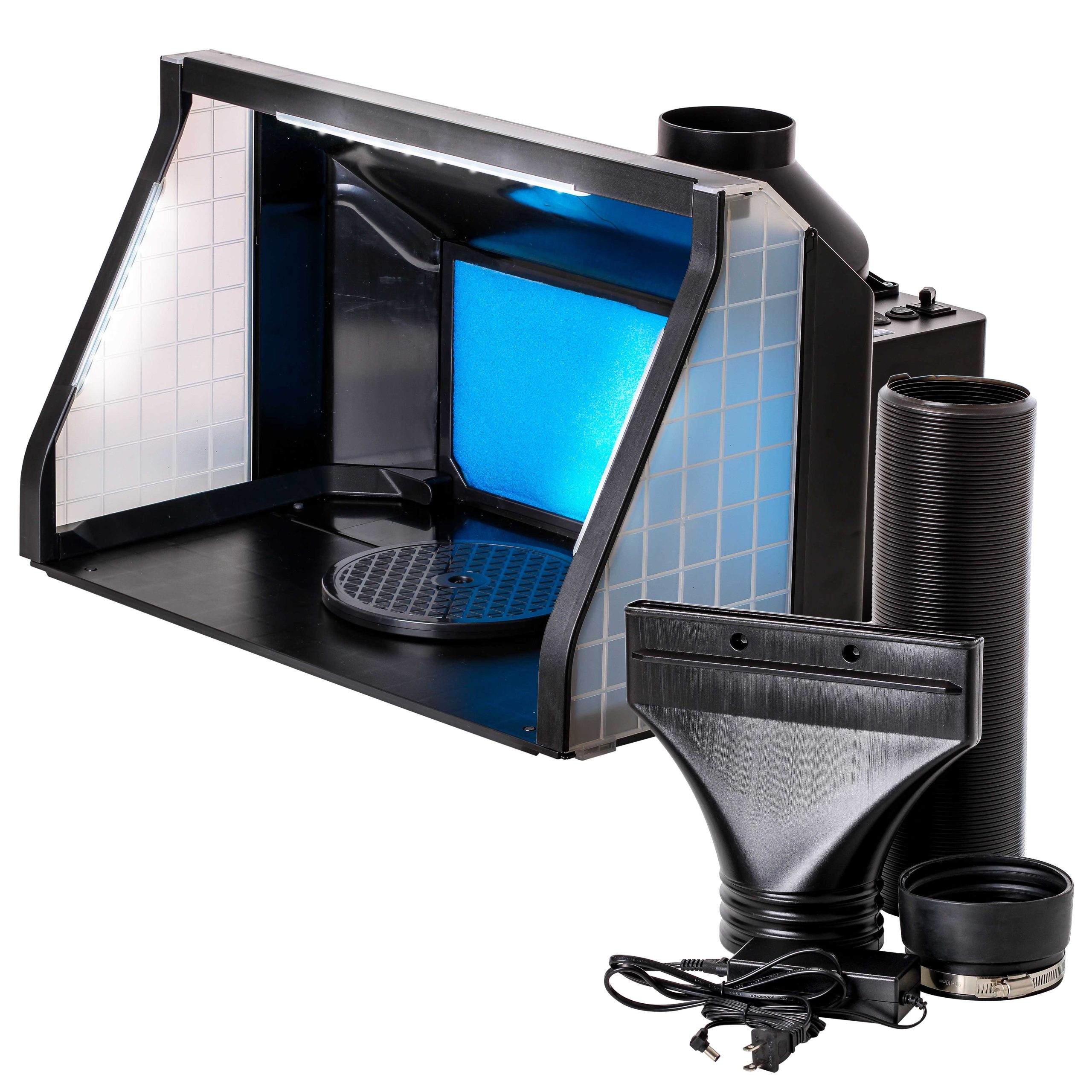 Large Portable Airbrush Spray Booth Station with LED Lights. 25W Fan. Turntable & 6' Exhaust Hose. 22.25x19x14 Hobby Airbrush