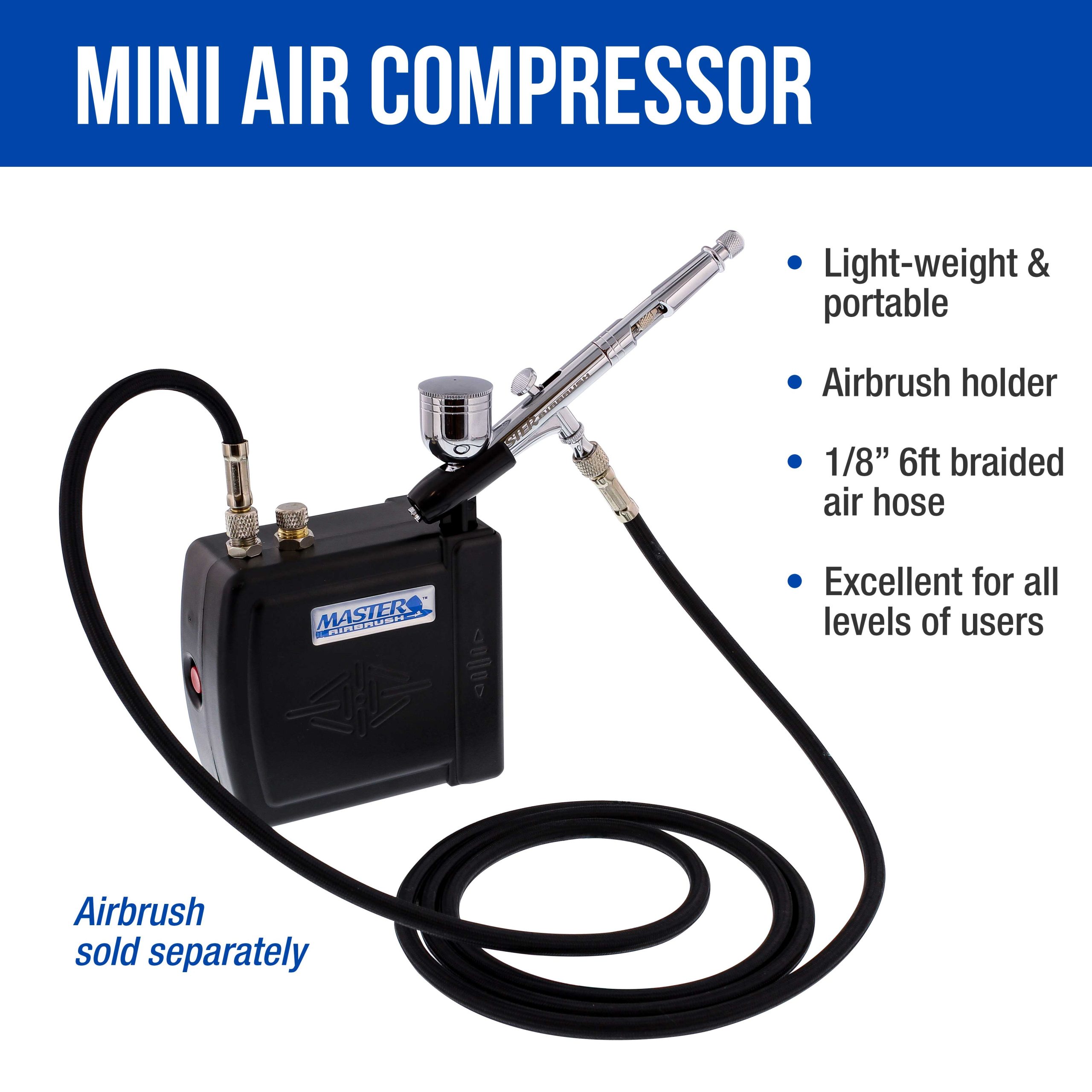 Master Model C16-B - Black Mini Airbrush Air Compressor with 6 Foot Braided Air Hose with 1/8 in. Ends - Image 2