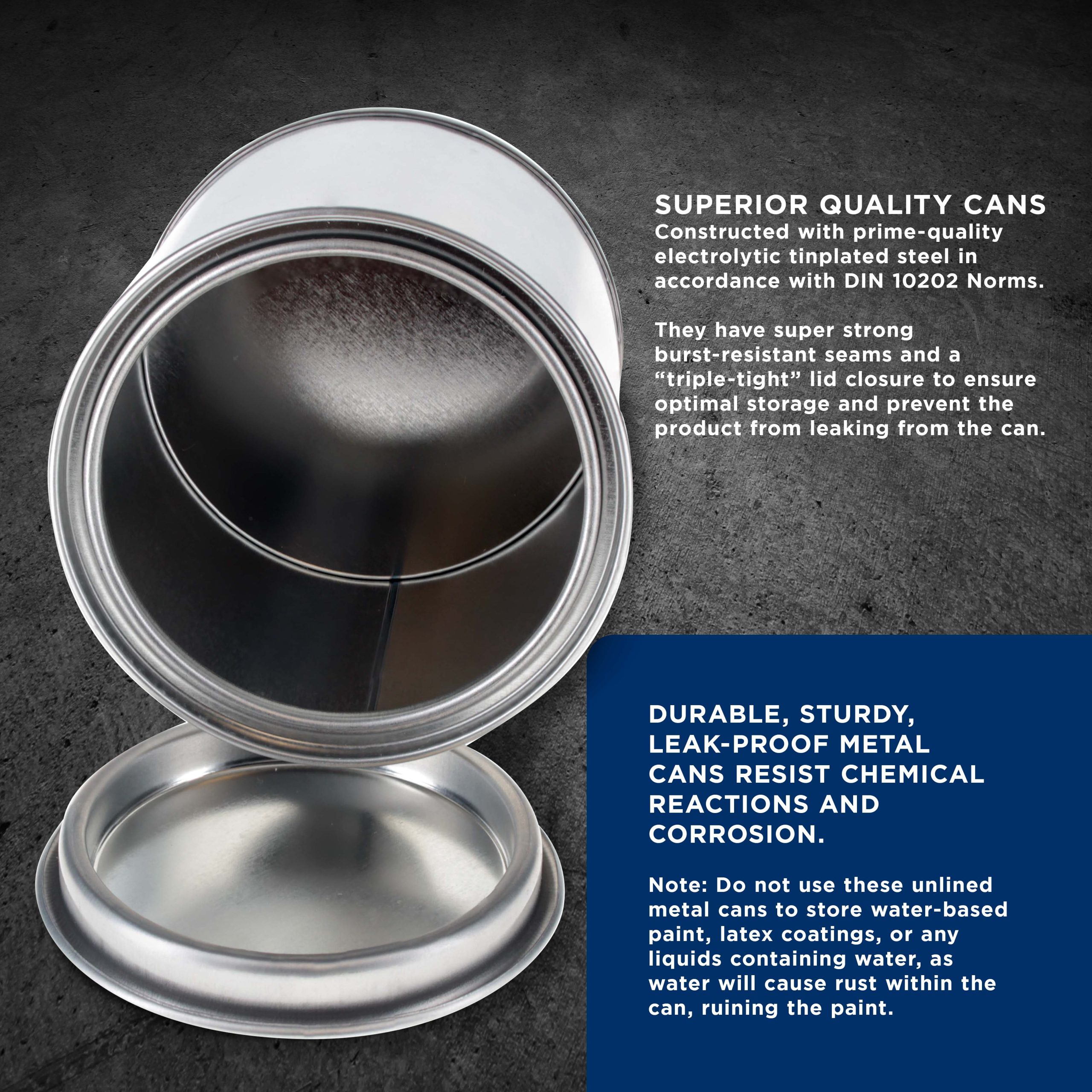 1/2 Pint Unlined Empty Metal Paint Can Bucket with Lids. Pack of 4 - Triple Tight Lid Seal. 8 fl. oz. Steel Coating Storage Container Tin - Image 3