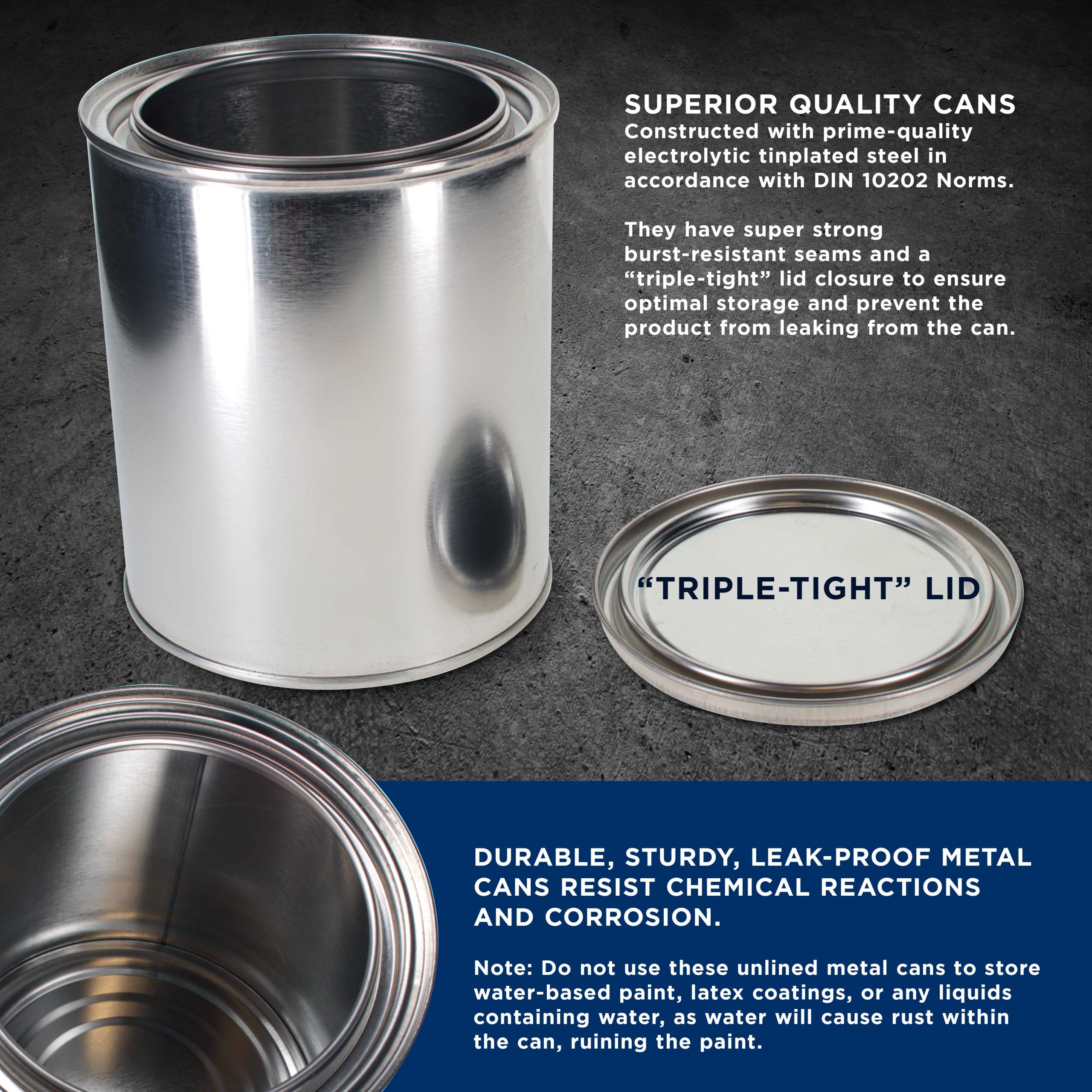 1 Quart Unlined Empty Metal Paint Can Bucket with Lids. Pack of 6 - Triple Tight Lid Seal. 32 fl. oz. Steel Coating Storage Container Tin - Image 3