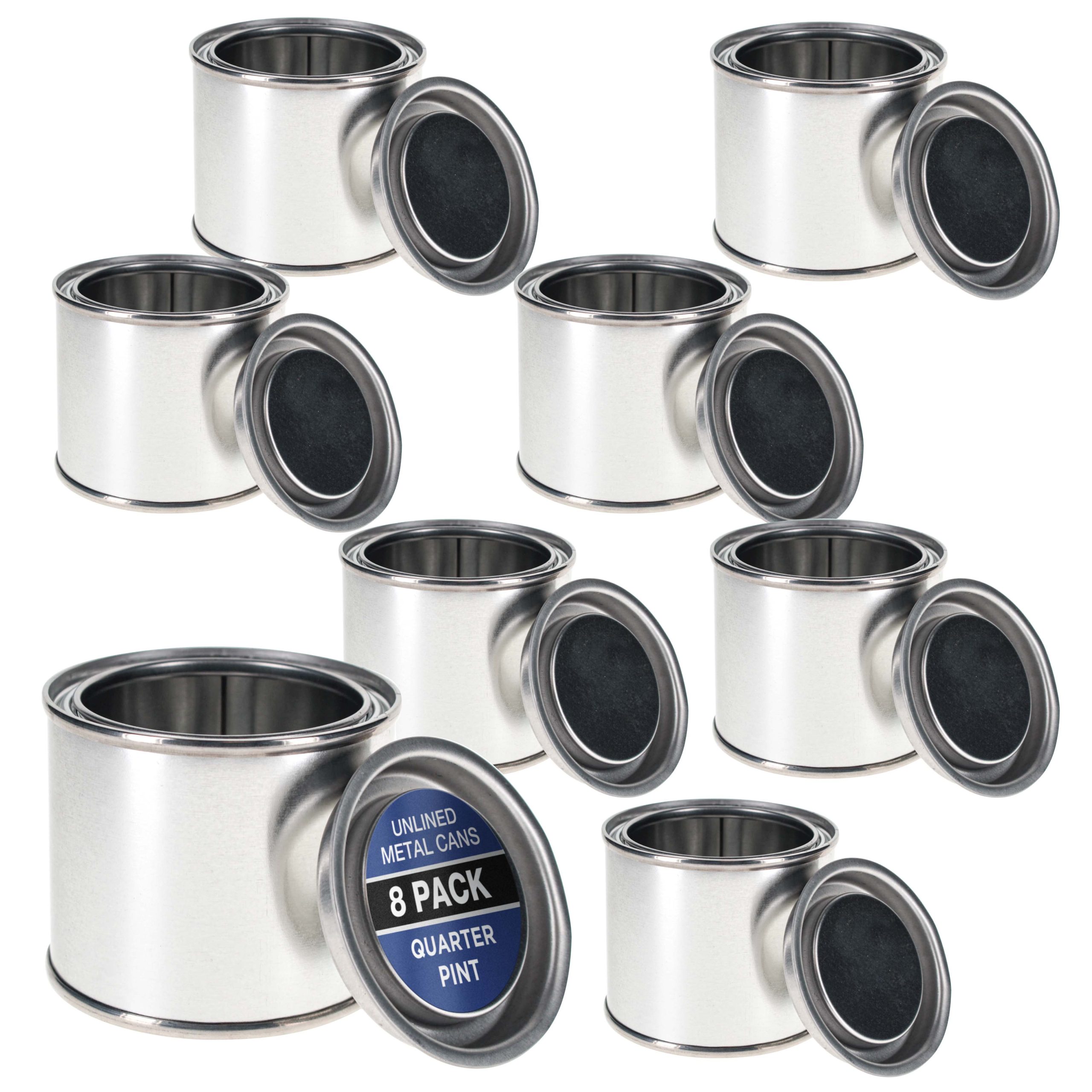 1/4 Pint Unlined Empty Metal Paint Can Bucket with Lids. Pack of 8 - Triple Tight Lid Seal. 4 fl. oz. Steel Coating Storage Container Tin