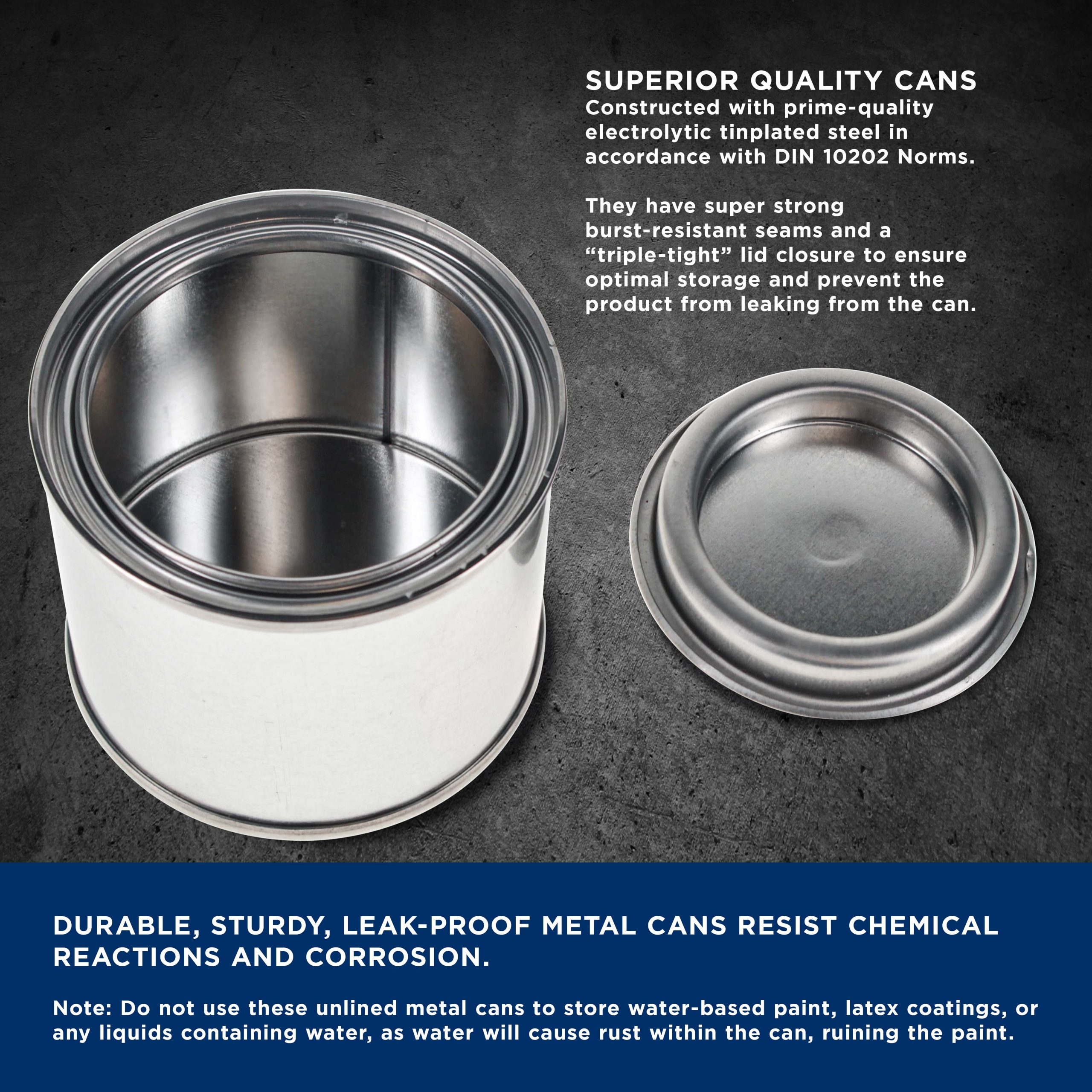 1/4 Pint Unlined Empty Metal Paint Can Bucket with Lids. Pack of 8 - Triple Tight Lid Seal. 4 fl. oz. Steel Coating Storage Container Tin - Image 3