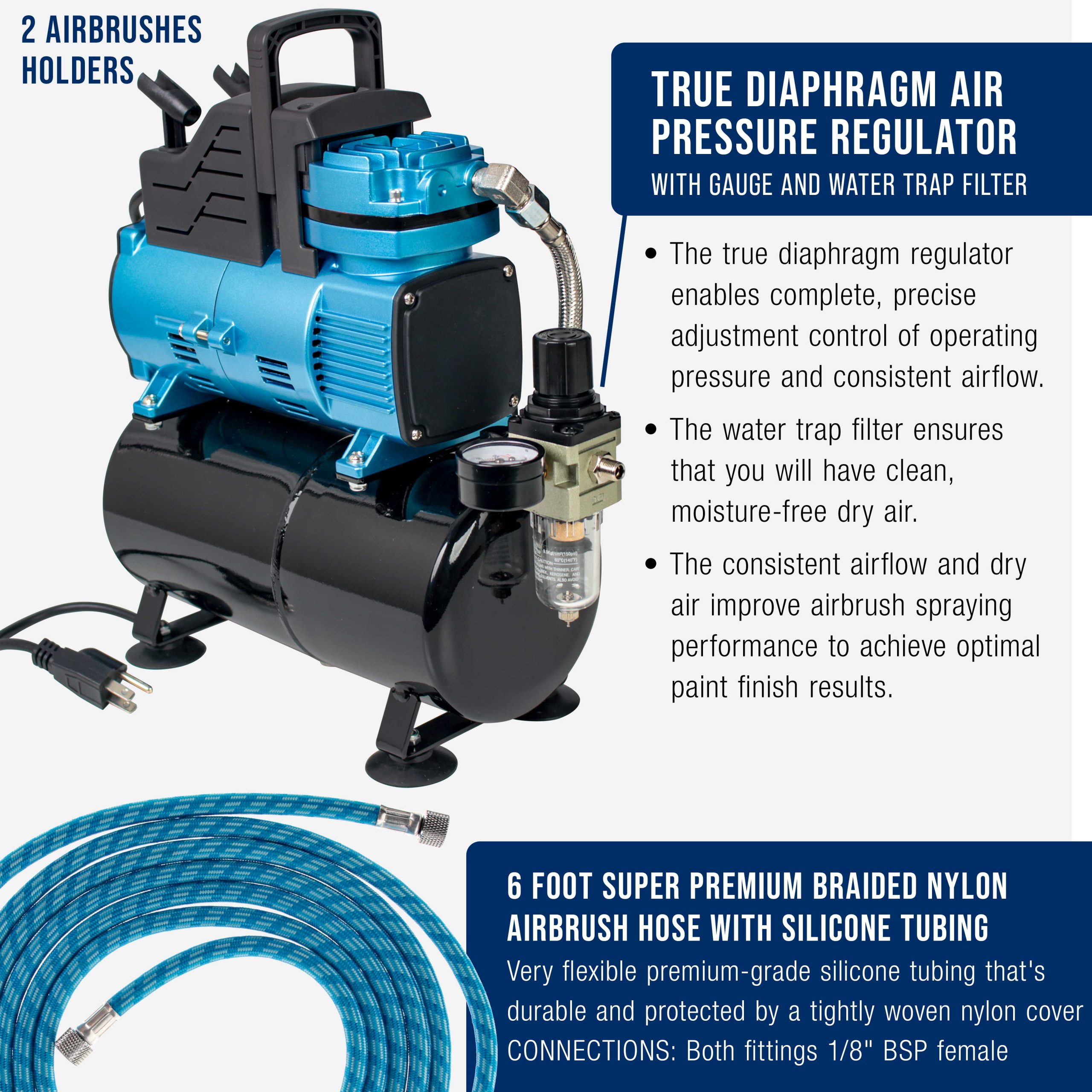 1/5 HP Super Cool Runner Dual Fan Tank Air Compressor Kit Model TC-426 - Professional Single-Piston. Regulator Water Trap. Holder - Image 4