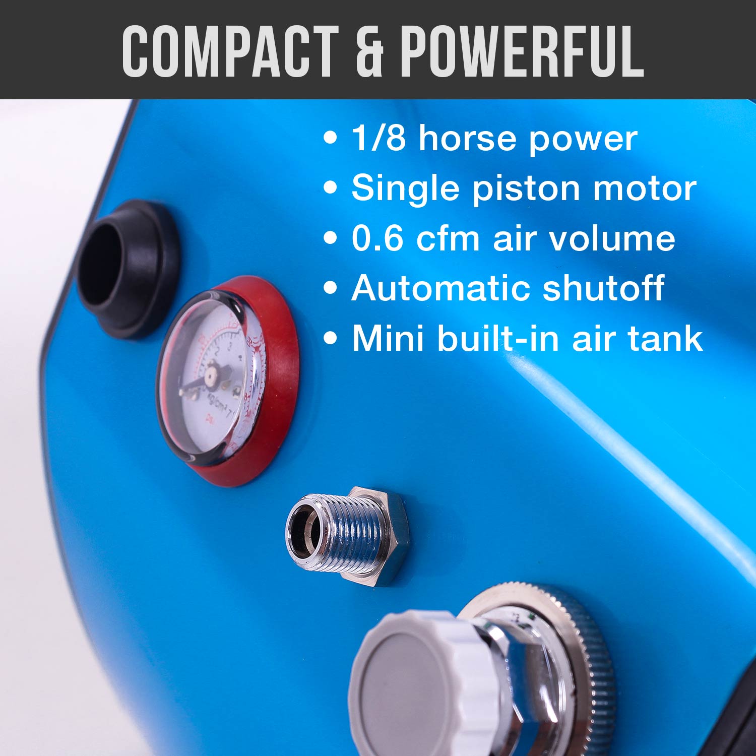 TC-77 Airbrush Compressor with Small Tank. Regulator. Mini In-Line Moisture Filter & 6' Braided Hose - 47 dB. High Performance Air - Image 5