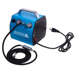 TC-77 Airbrush Compressor with Small Tank. Regulator. Mini In-Line Moisture Filter & 6' Braided Hose - 47 dB. High Performance Air