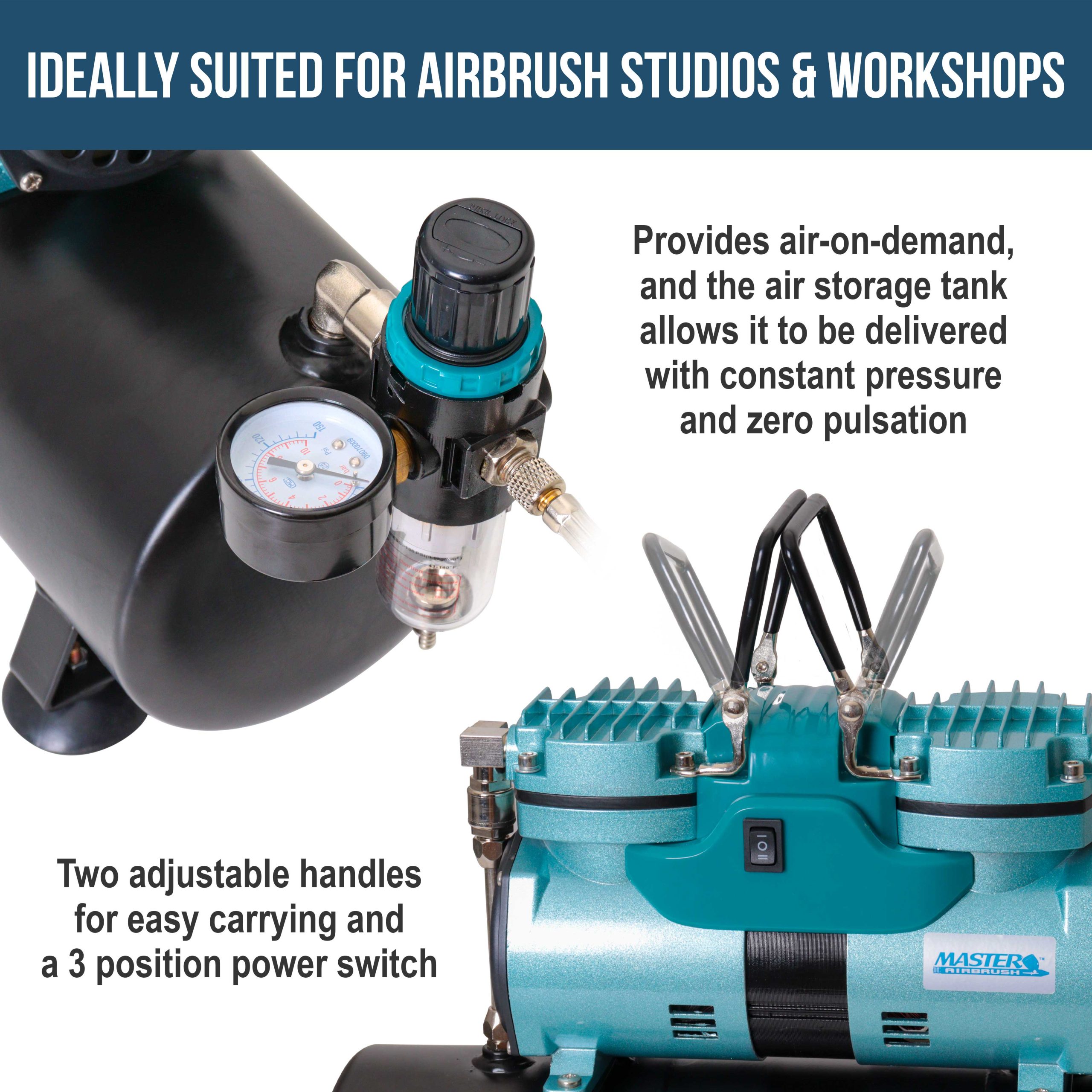 Model TC-96T Air Brush Compressor Kit - Cool Runner Professional Single-Piston Airbrush Compressor with 1.5 Gallon Air Tank - Image 4