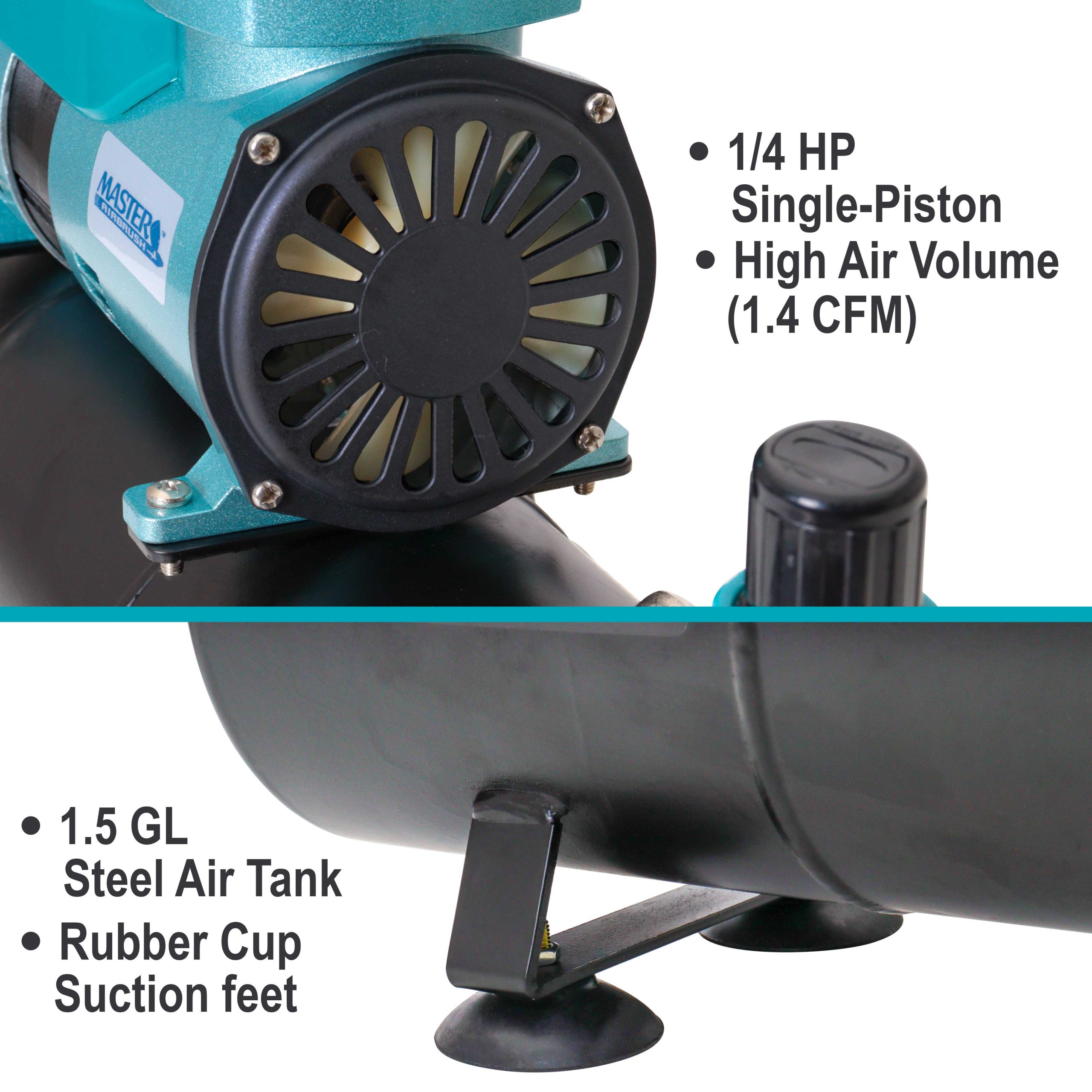 Model TC-96T Air Brush Compressor Kit - Cool Runner Professional Single-Piston Airbrush Compressor with 1.5 Gallon Air Tank - Image 6