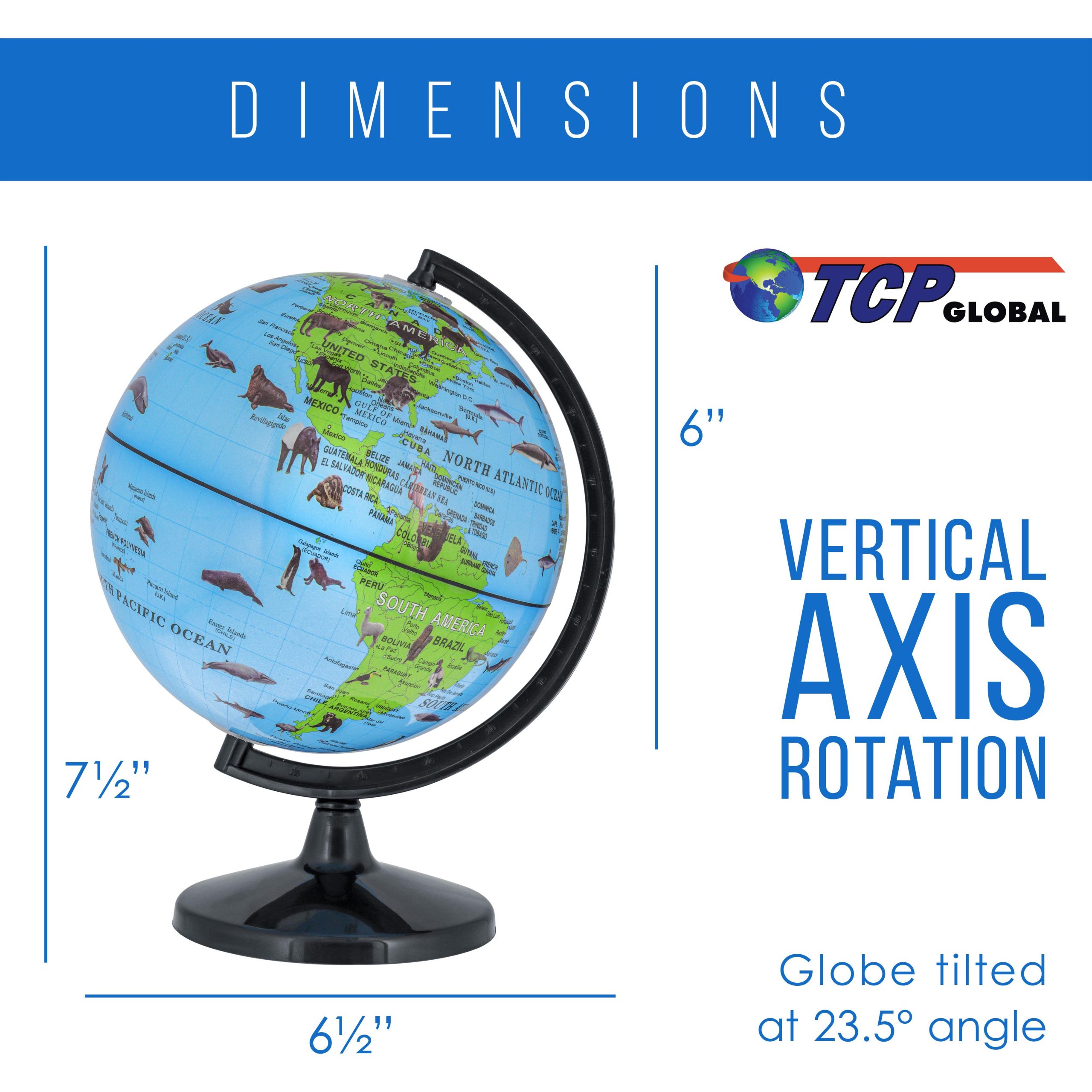 TCP Global 6 World Globe with Wildlife Animals of the World - Zoo. Blue Oceans. Axis Rotation - Kids Learn Earth's Geography - School. Office Desktop - Image 2