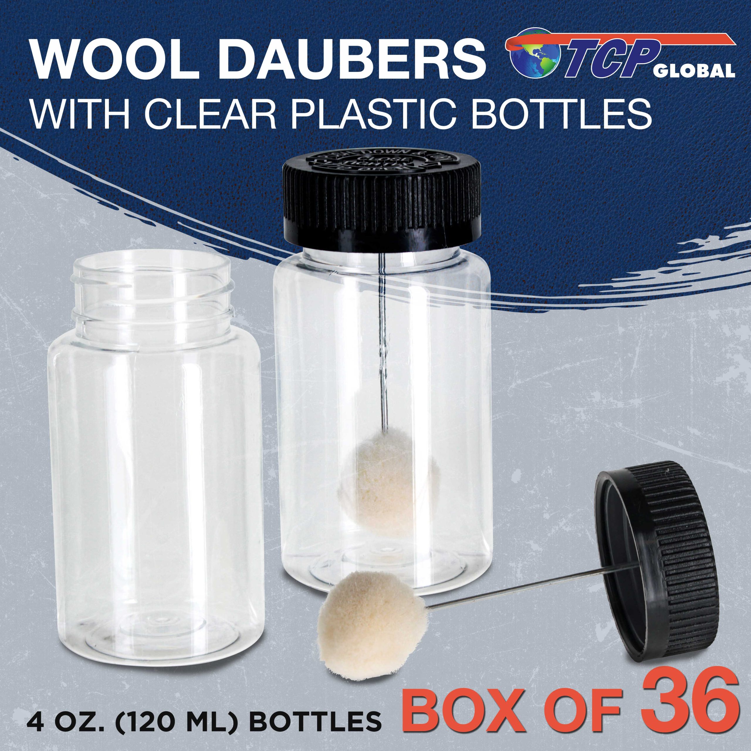 36-Pack Wool Daubers with Clear Plastic Bottles. 4 oz. (120 ml) - Safety Lids. Applicator Ball Brushes for Leather Dye. Dyeing. Painting. Gluing. DIY - Image 2