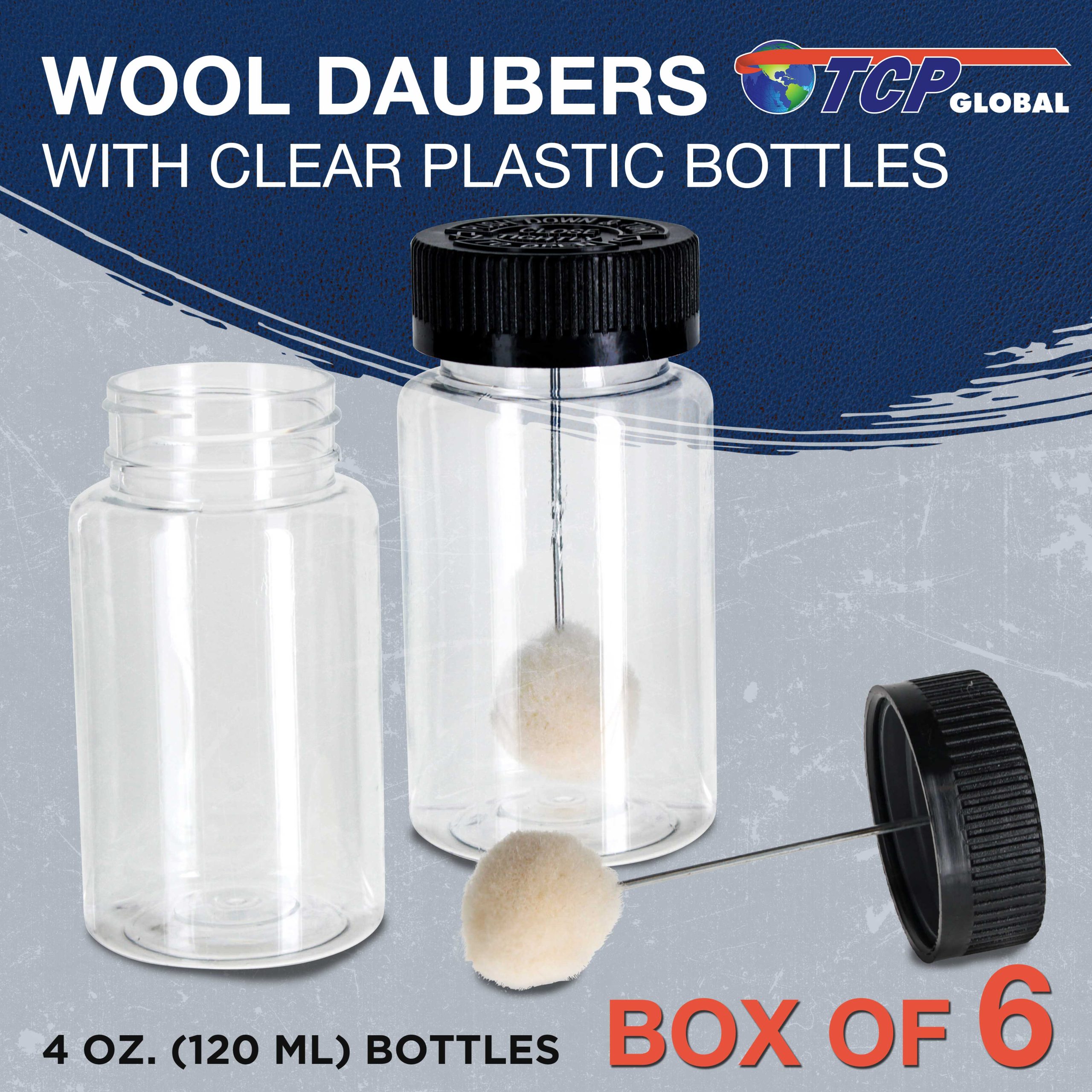 6-Pack Wool Daubers with Clear Plastic Bottles. 4 oz. (120 ml) - Safety Lids. Applicator Ball Brushes for Leather Dye. Dyeing. Painting. Gluing. DIY - Image 2