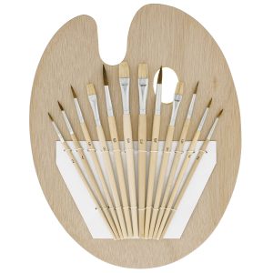 12-Piece Artist Paint Brush Set with 9 x 12 Wood Painting Palette - 12 Premium Round & Flat Bristle Paintbrushes - Fun Kids. Adults