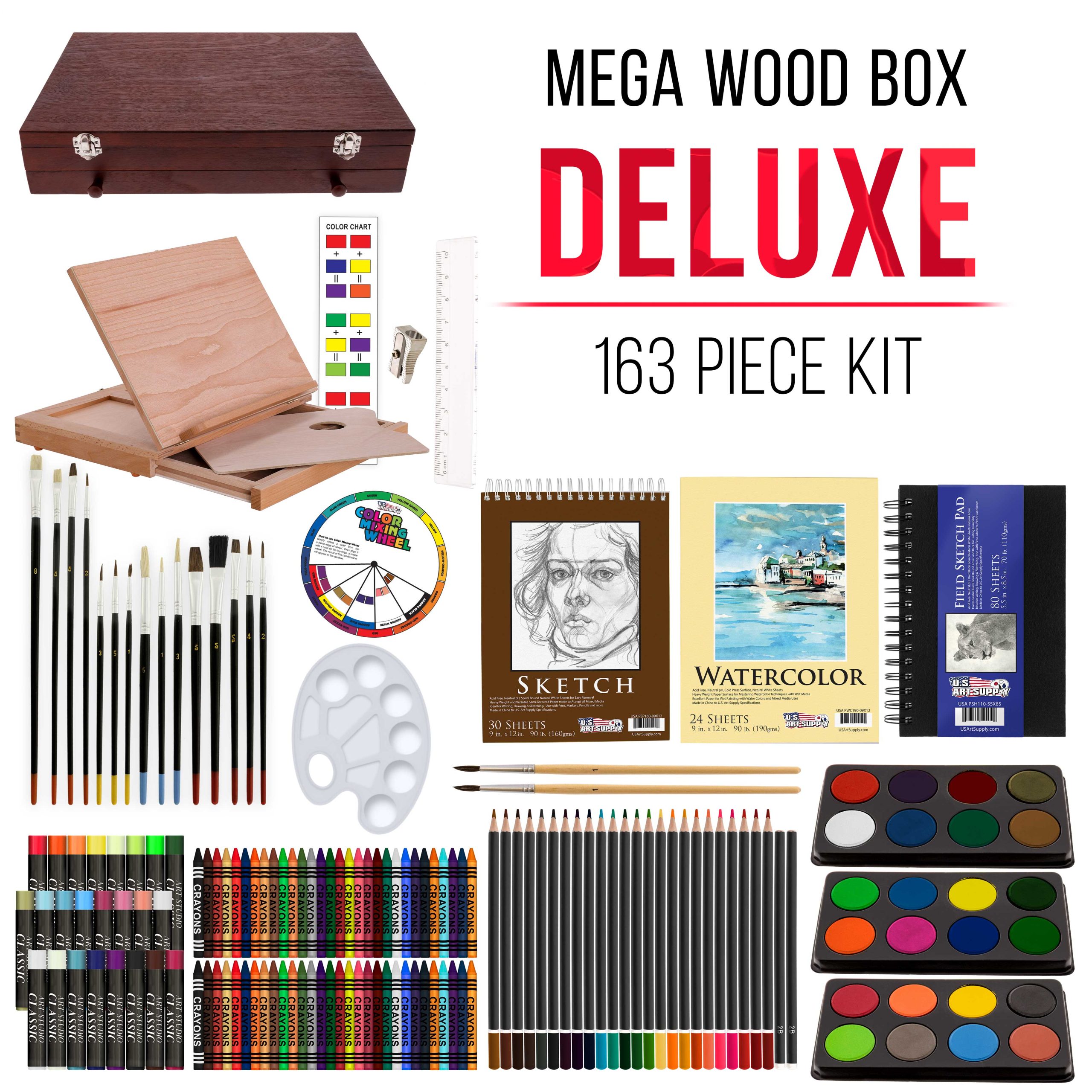 163-Piece Mega Wood Box Artist Kit with Easel. Painting. Drawing & Art Supplies for Adults - Watercolors. Oil Pastels. Pencils. Crayons & Brushes - Art Kit for Adults. Gift Set - Image 2