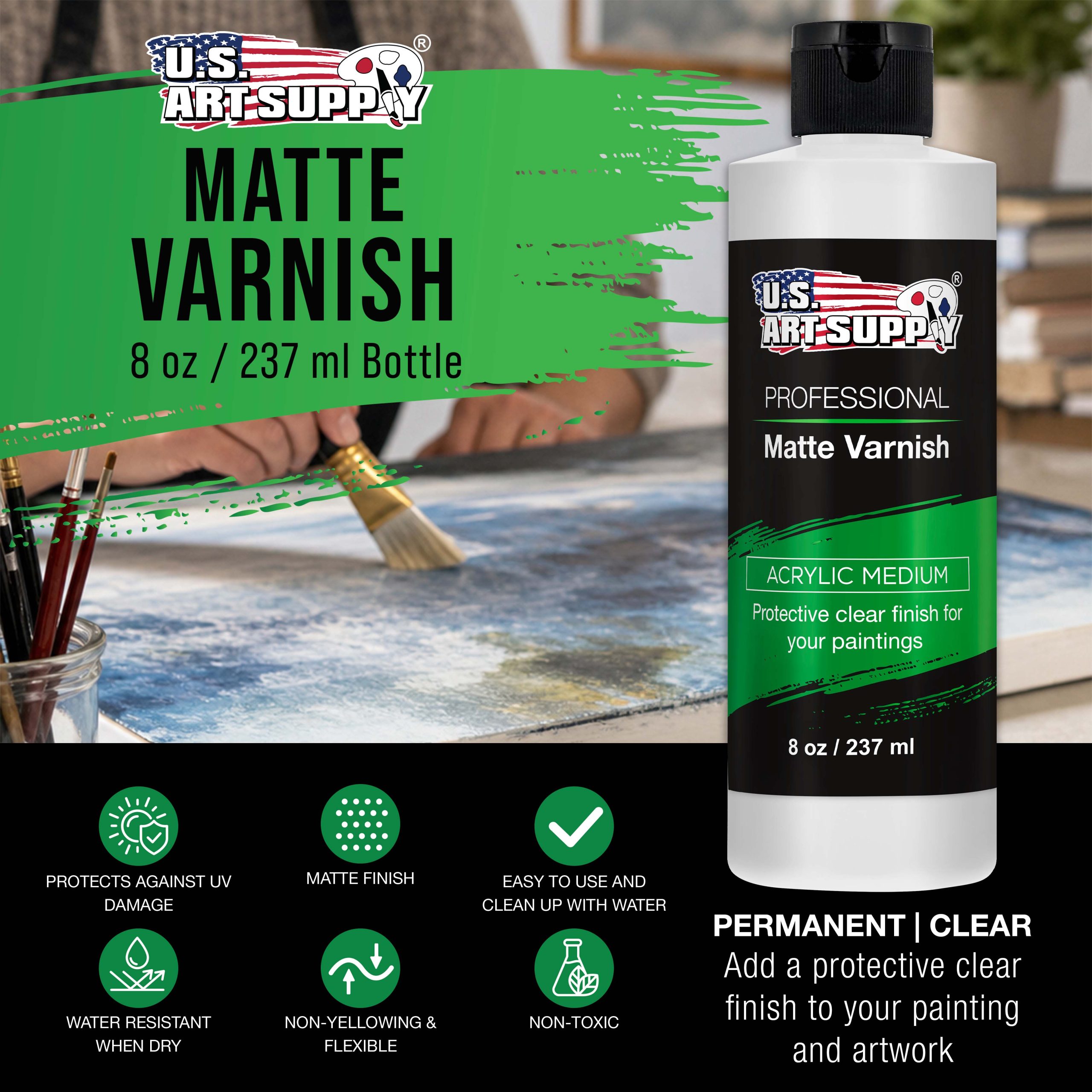 8 oz Matte Acrylic Varnish for Acrylic Painting. Permanent Clear Protection. Reduces UV & Photography Glare - Image 2