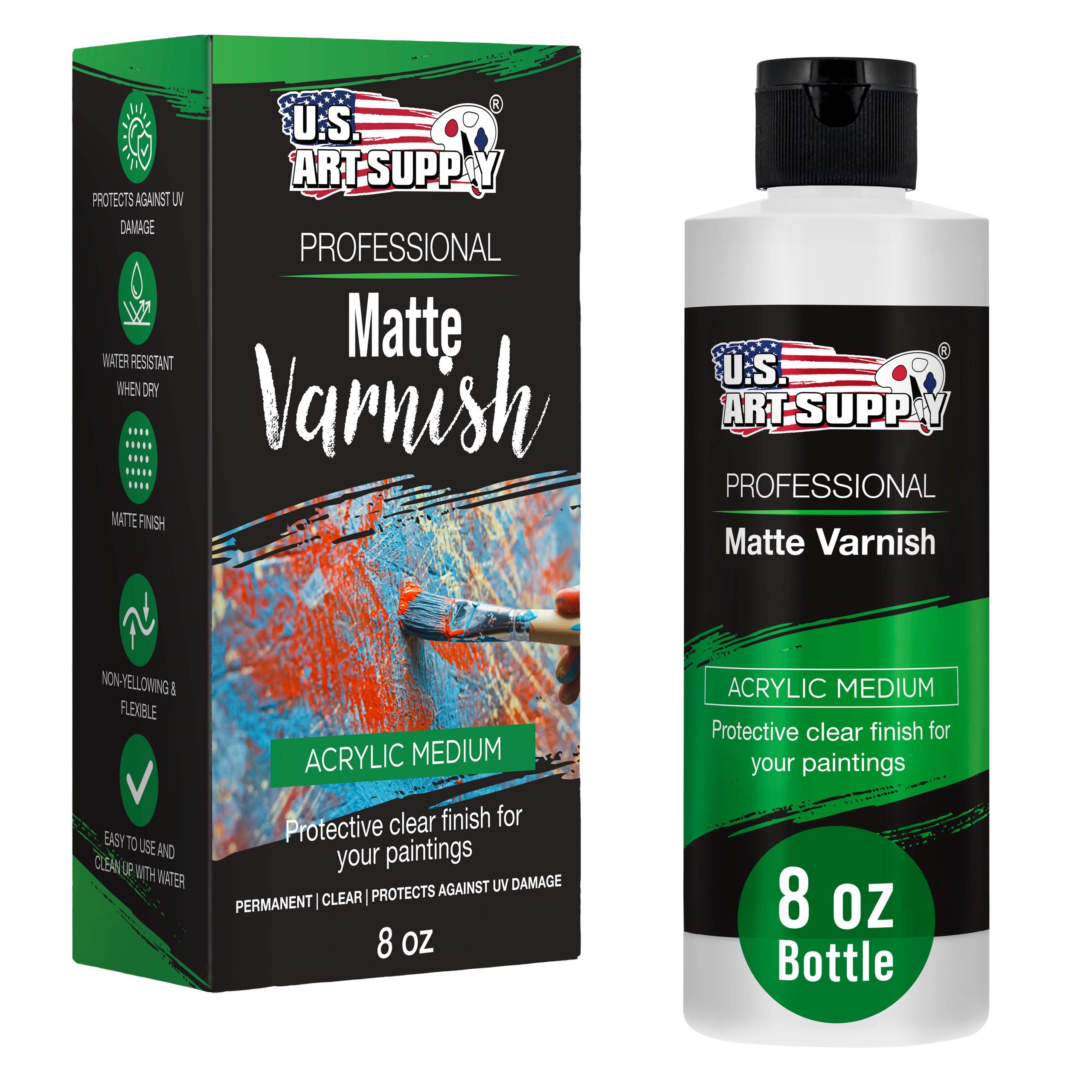 8 oz Matte Acrylic Varnish for Acrylic Painting. Permanent Clear Protection. Reduces UV & Photography Glare