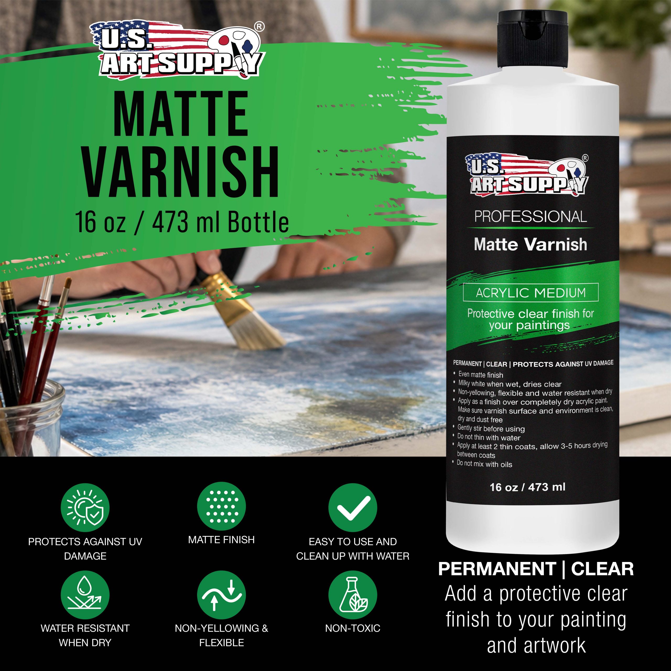 16 oz Matte Acrylic Varnish for Acrylic Painting. Permanent Clear Protection. Reduces UV & Photography Glare - Image 2