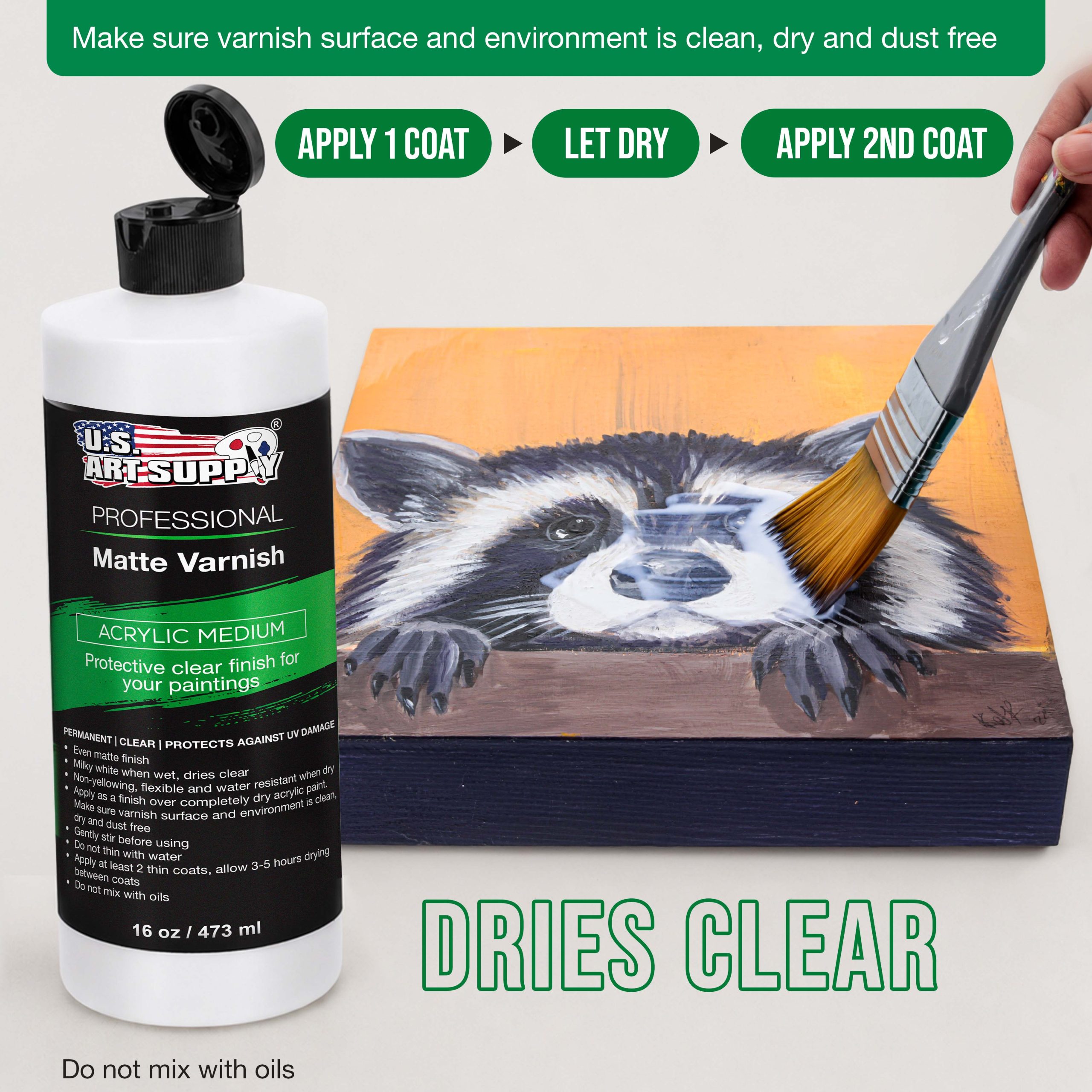16 oz Matte Acrylic Varnish for Acrylic Painting. Permanent Clear Protection. Reduces UV & Photography Glare - Image 5