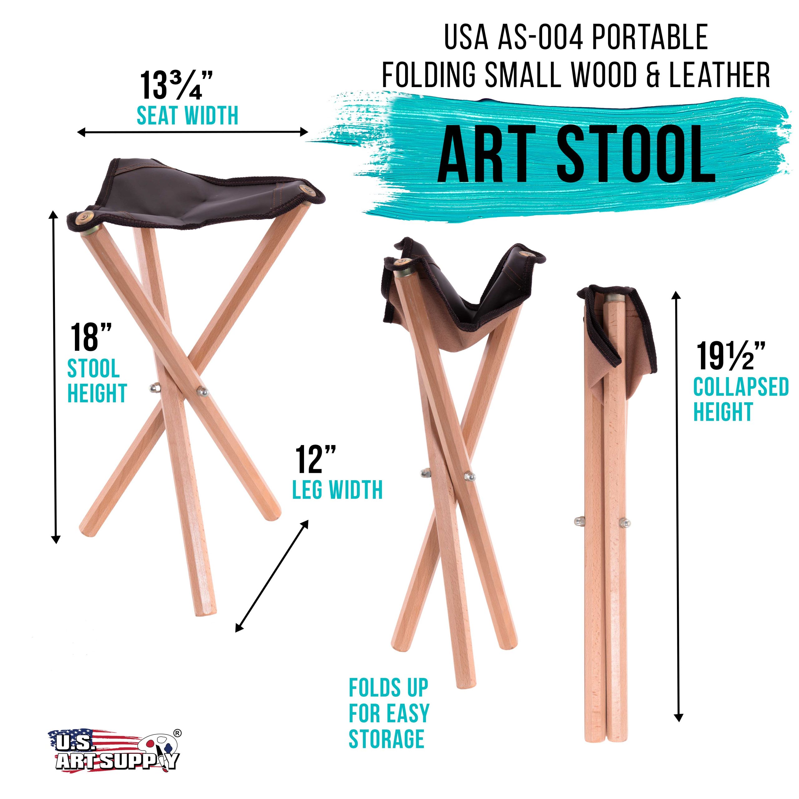 Portable Three Leg Wood Artist Folding Stool with Saddle Leather Seat - Image 2