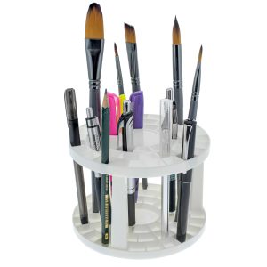 Plastic Artist Round 50 Hole Paint Brush Holder and Organizer - Rack Holds Paintbrushes. Makeup Cosmetic Brushes. Pencils Pens Markers
