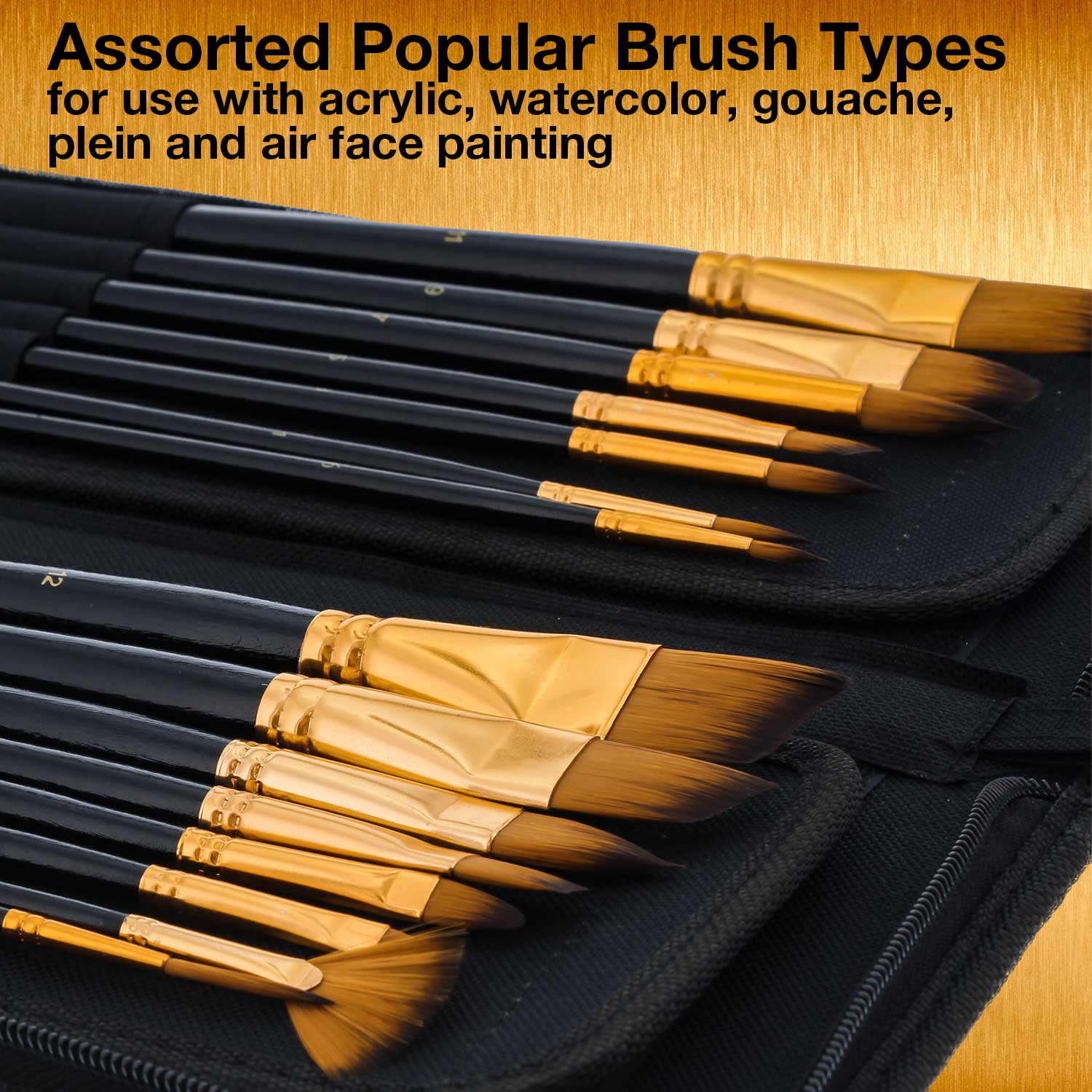 15 Piece Artist Long Handle Paint Brush Set in Zippered Nylon Pop-Up Travel Storage Case - Image 5
