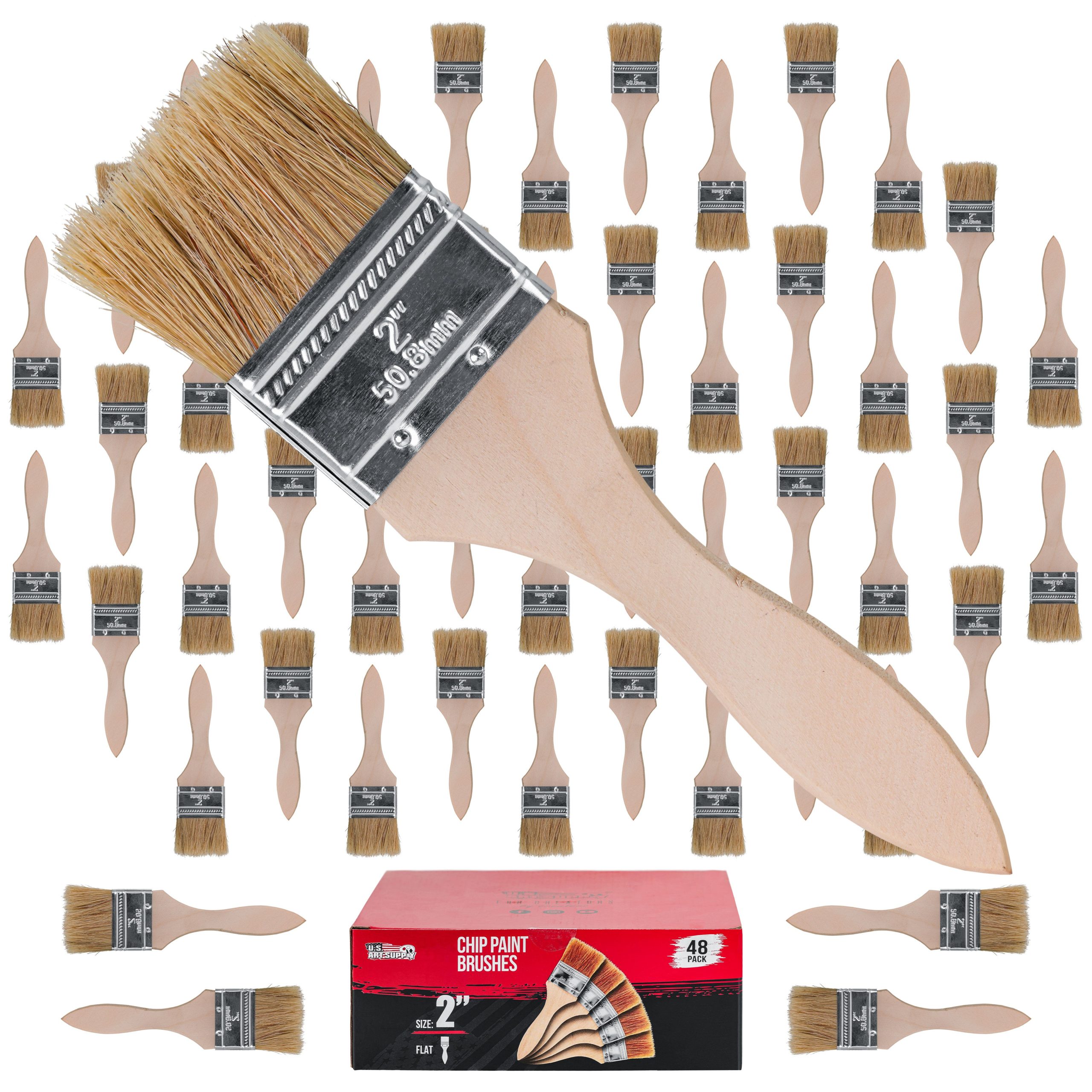 48 Pack of 2 inch Paint and Chip Paint Brushes for Paint. Stains. Varnishes. Glues. and Gesso