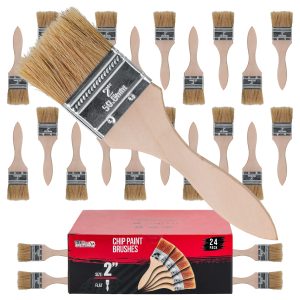 24 Pack of 2 inch Paint and Chip Paint Brushes for Paint. Stains. Varnishes. Glues. and Gesso