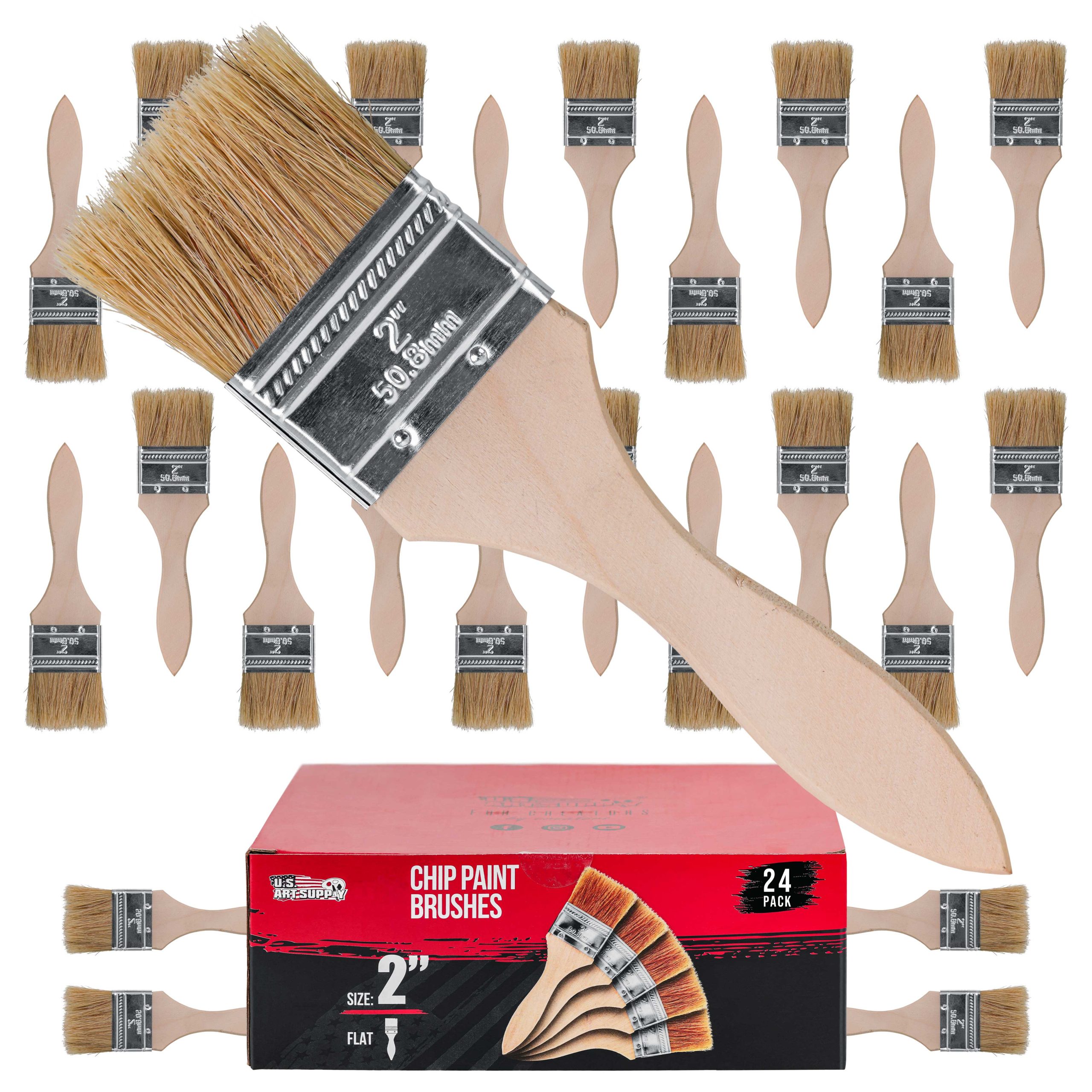 24 Pack of 2 inch Paint and Chip Paint Brushes for Paint. Stains. Varnishes. Glues. and Gesso