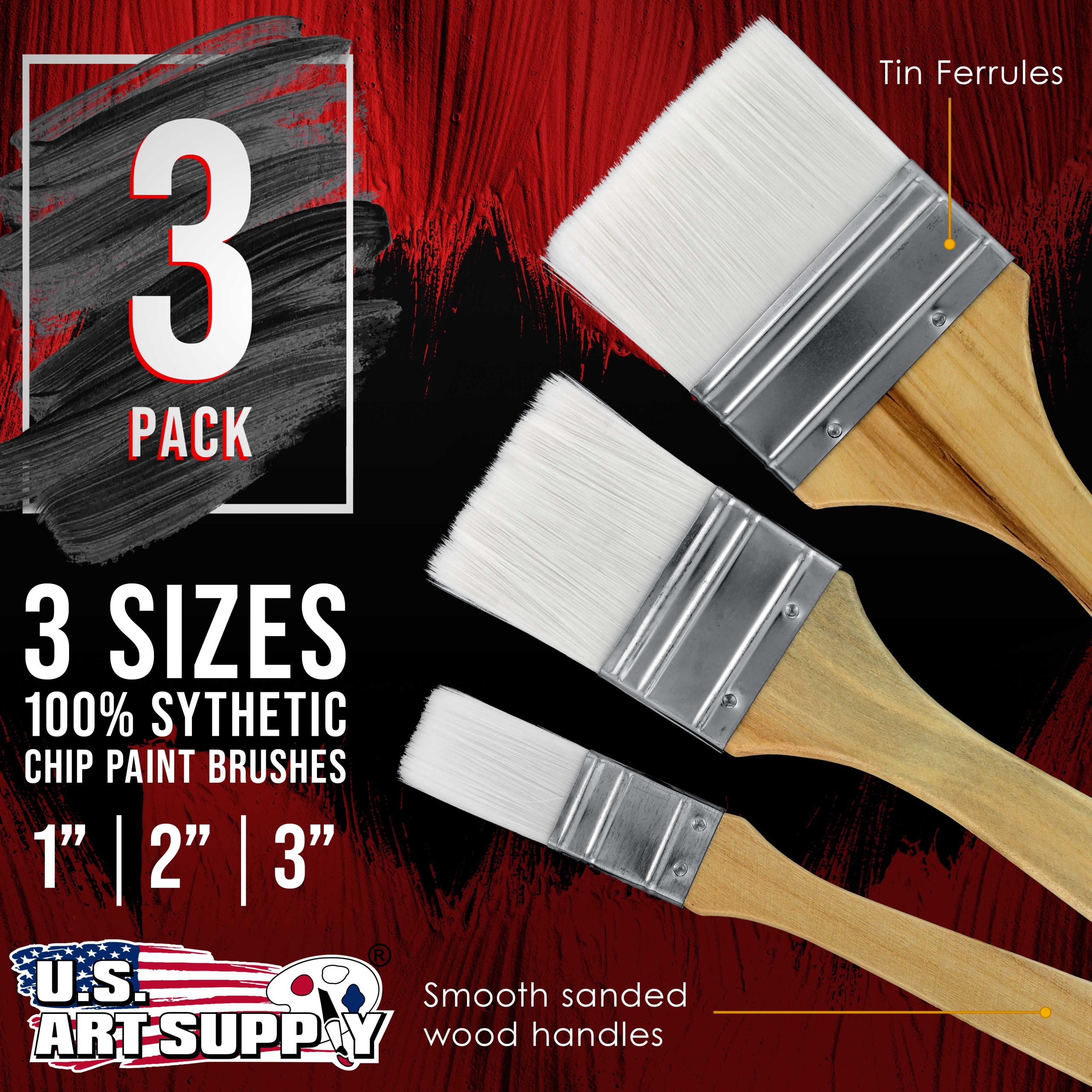 3 Pack of Variety Size Synthetic Bristle Paint. Chip and Utility Paint Brushes for Paint. Stains. Varnishes. Glues. and Gesso - Image 2