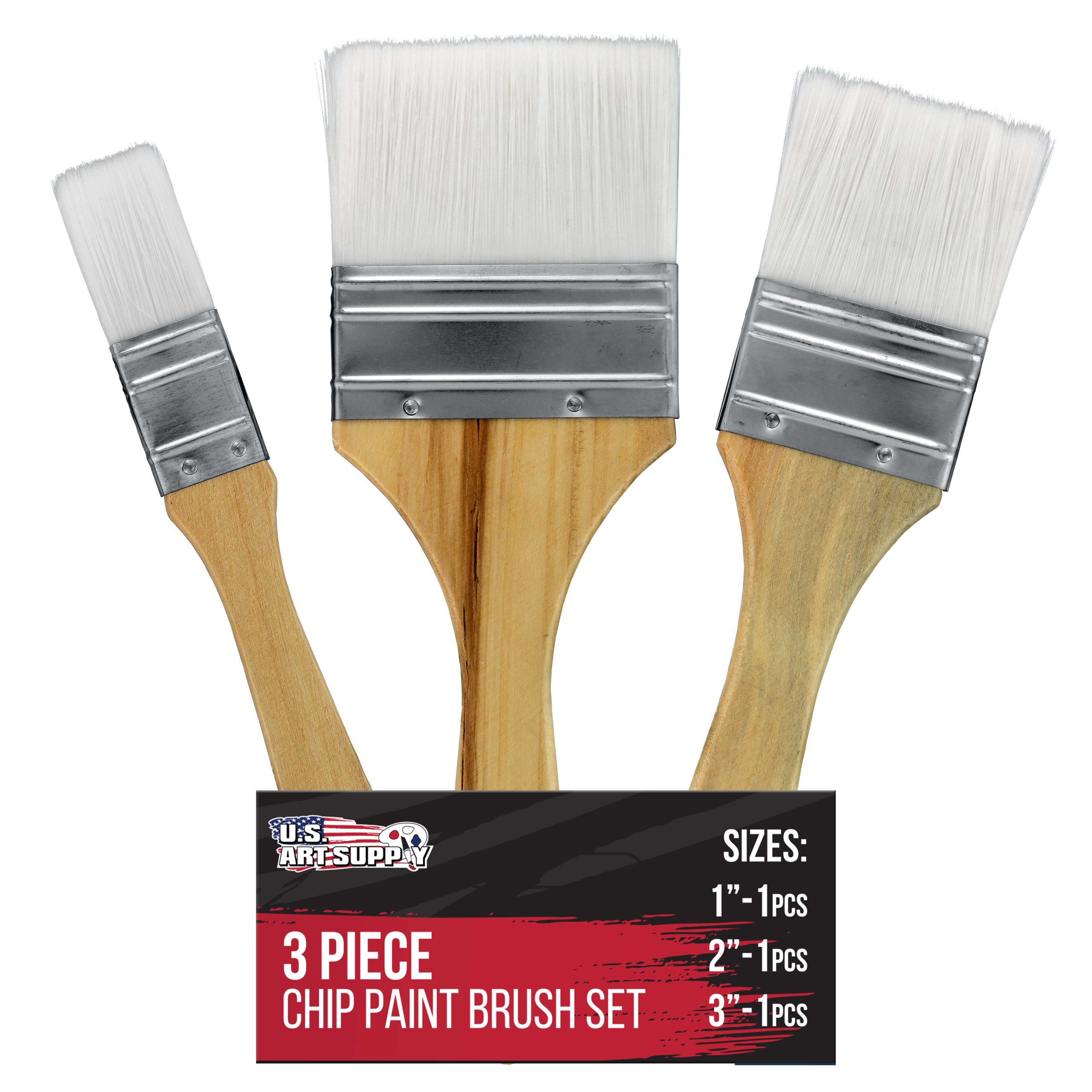 3 Pack of Variety Size Synthetic Bristle Paint. Chip and Utility Paint Brushes for Paint. Stains. Varnishes. Glues. and Gesso
