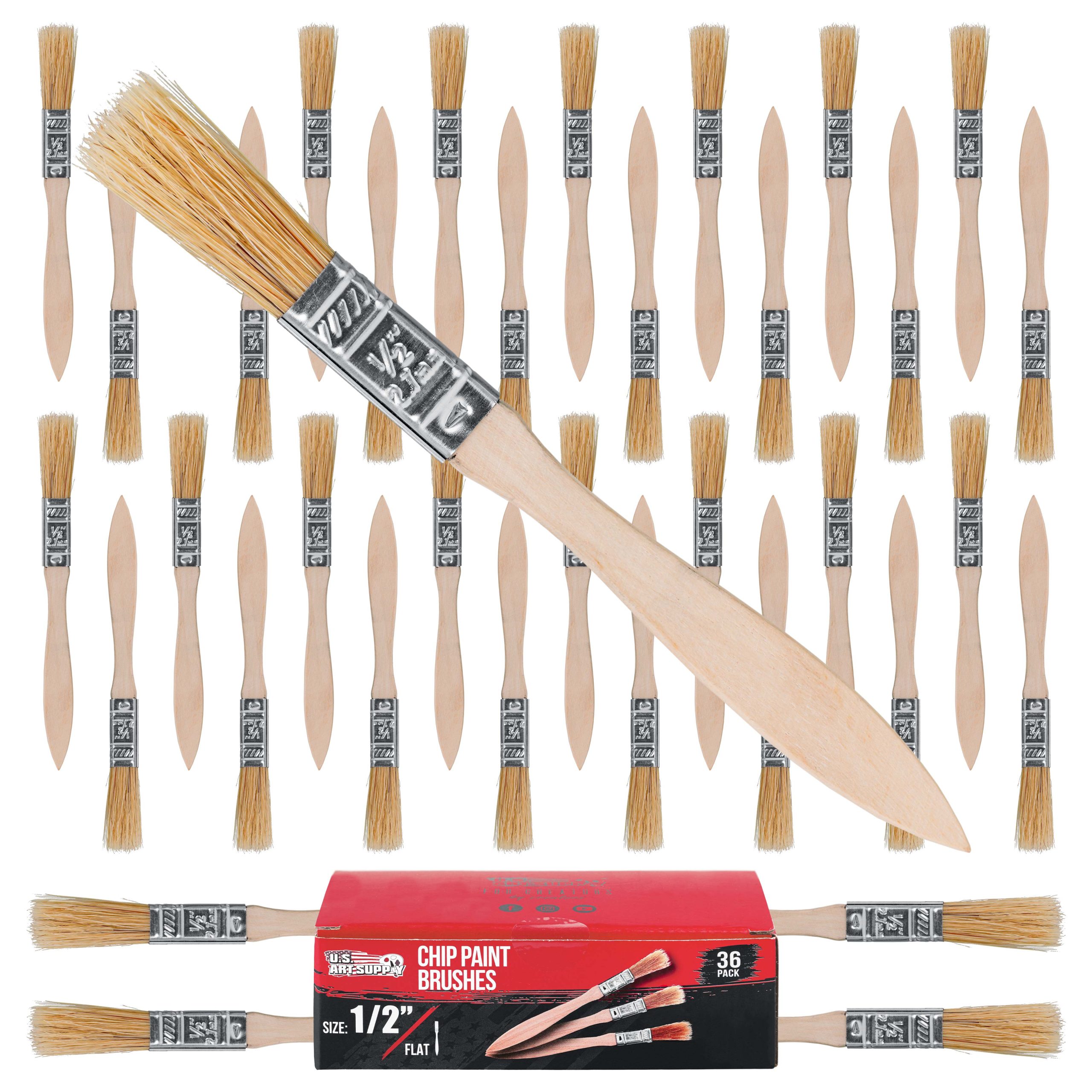 36 Pack of 1/2 inch Paint and Chip Paint Brushes for Paint. Stains. Varnishes. Glues. and Gesso