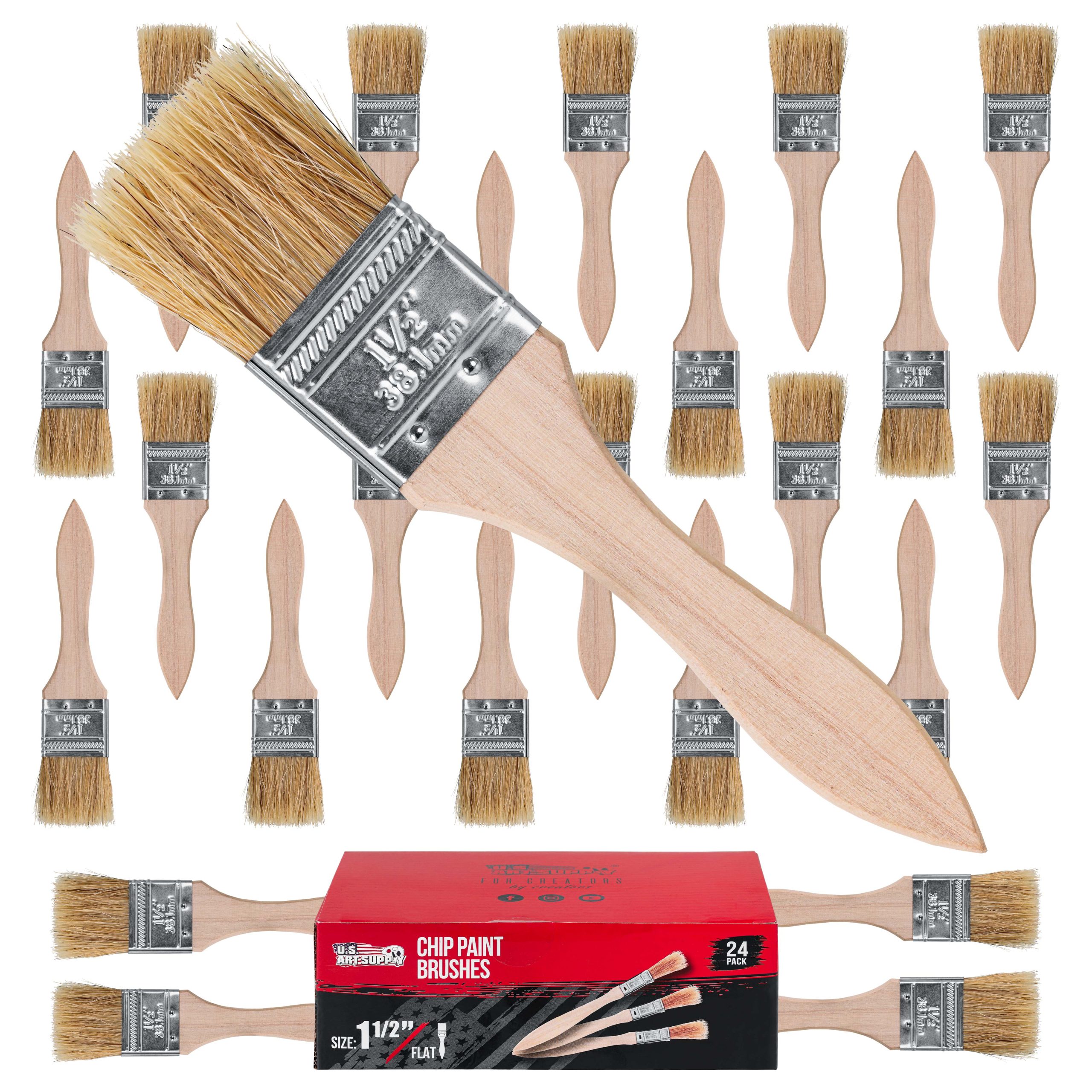 24 Pack of 1-1/2 inch Paint and Chip Paint Brushes for Paint. Stains. Varnishes. Glues. and Gesso