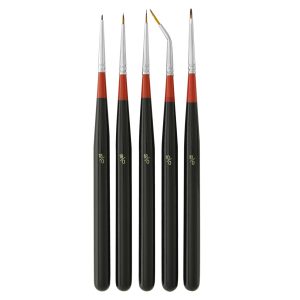 5 Piece Miniature Tight Spot Micro Fine Detail Art & Beauty Taklon Brush Set with Wood Handles