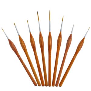 8 Piece Taklon Detail and Liner Artist Brush Set with Wood Comfort Grip Handles - Art. Detailing. Acrylic. Oil. Watercolor