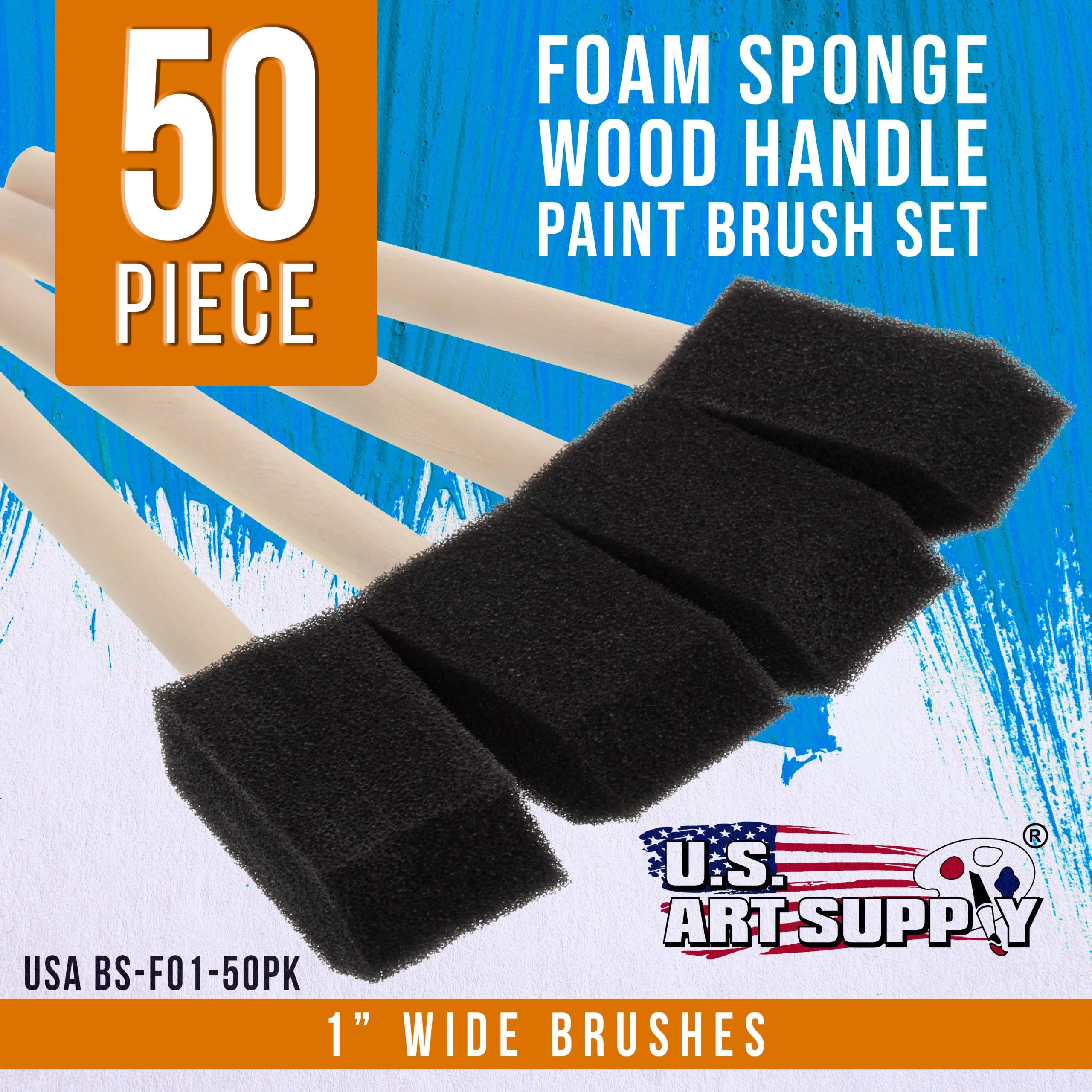 1 inch Foam Sponge Wood Handle Paint Brush Set (Value Pack of 50) - Lightweight. durable and great for Acrylics. Stains. Varnishes. Crafts. Art - Image 2