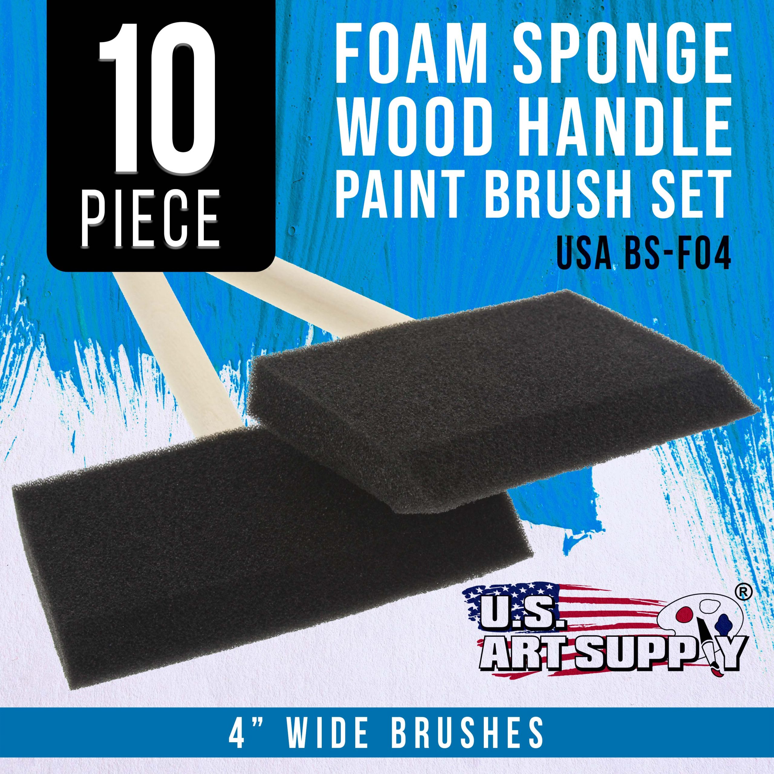 4 inch Foam Sponge Wood Handle Paint Brush Set (Value Pack of 10) - Lightweight. durable and great for Acrylics. Stains. Varnishes. Crafts. Art - Image 2