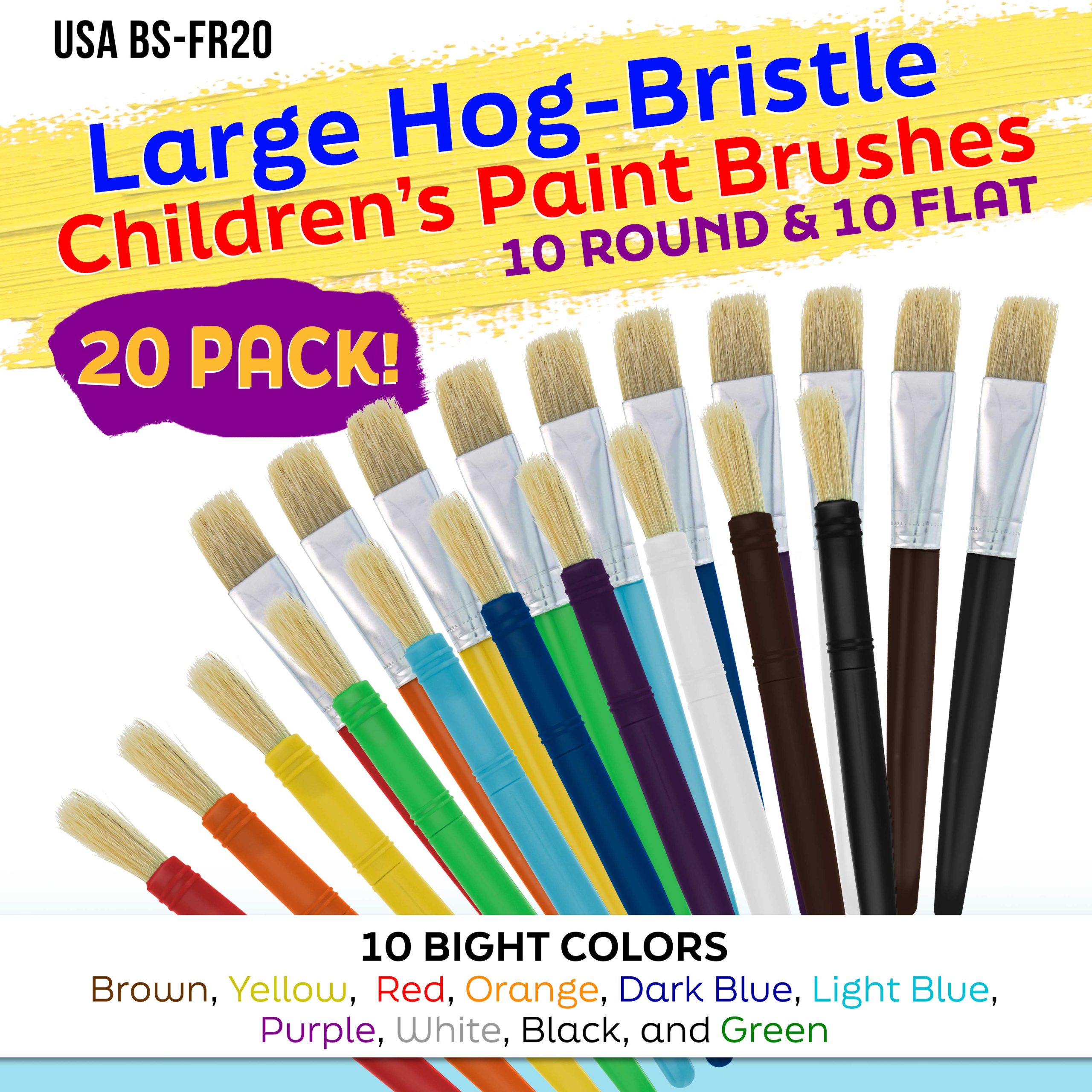 20-Piece Assorted Hog Bristle Brush Set - Large Thick Paint Brushes. Classroom Paint Brushes for Crafts. Tempera & Acrylic Painting. Ideal for Beginners & Students - Image 2