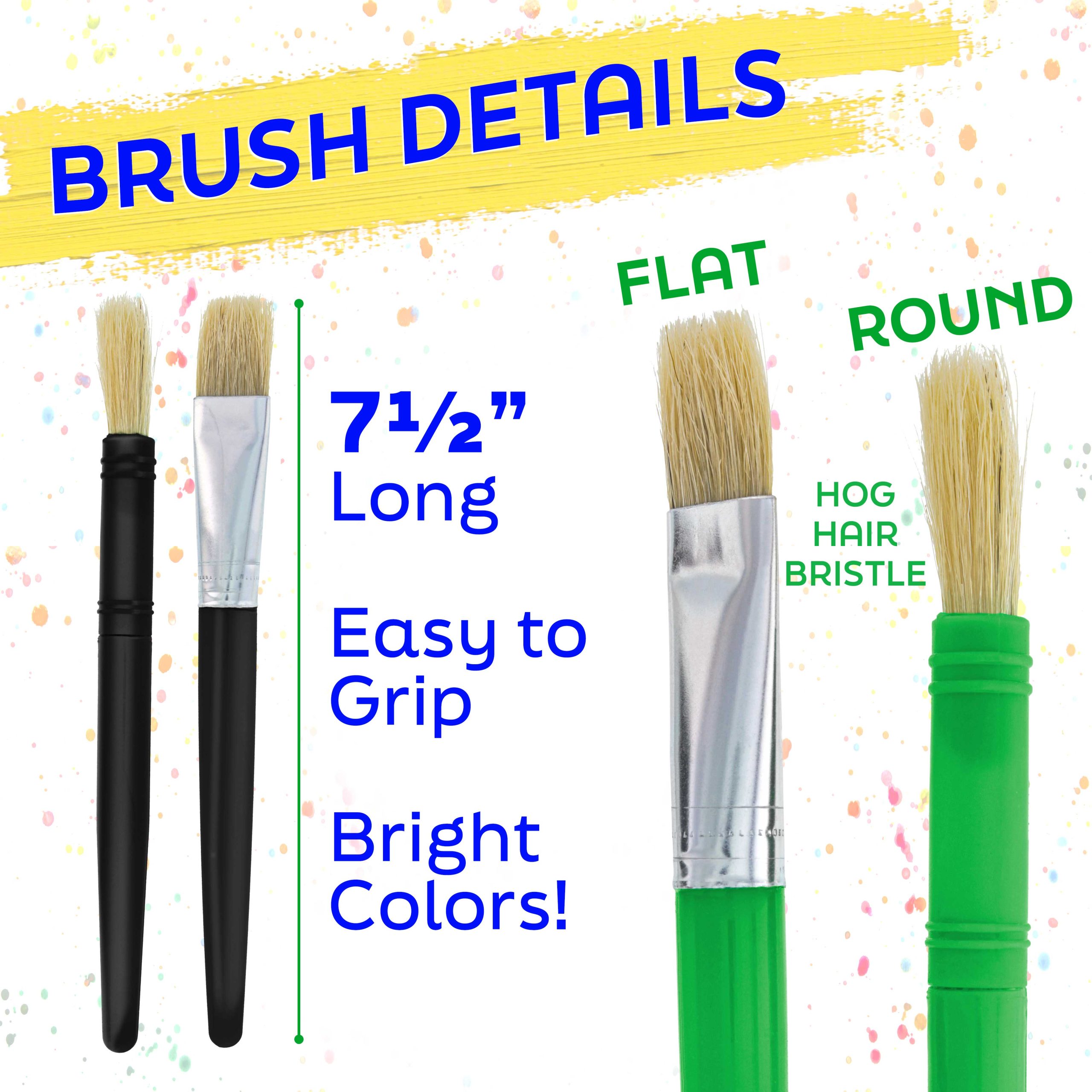 20-Piece Assorted Hog Bristle Brush Set - Large Thick Paint Brushes. Classroom Paint Brushes for Crafts. Tempera & Acrylic Painting. Ideal for Beginners & Students - Image 3