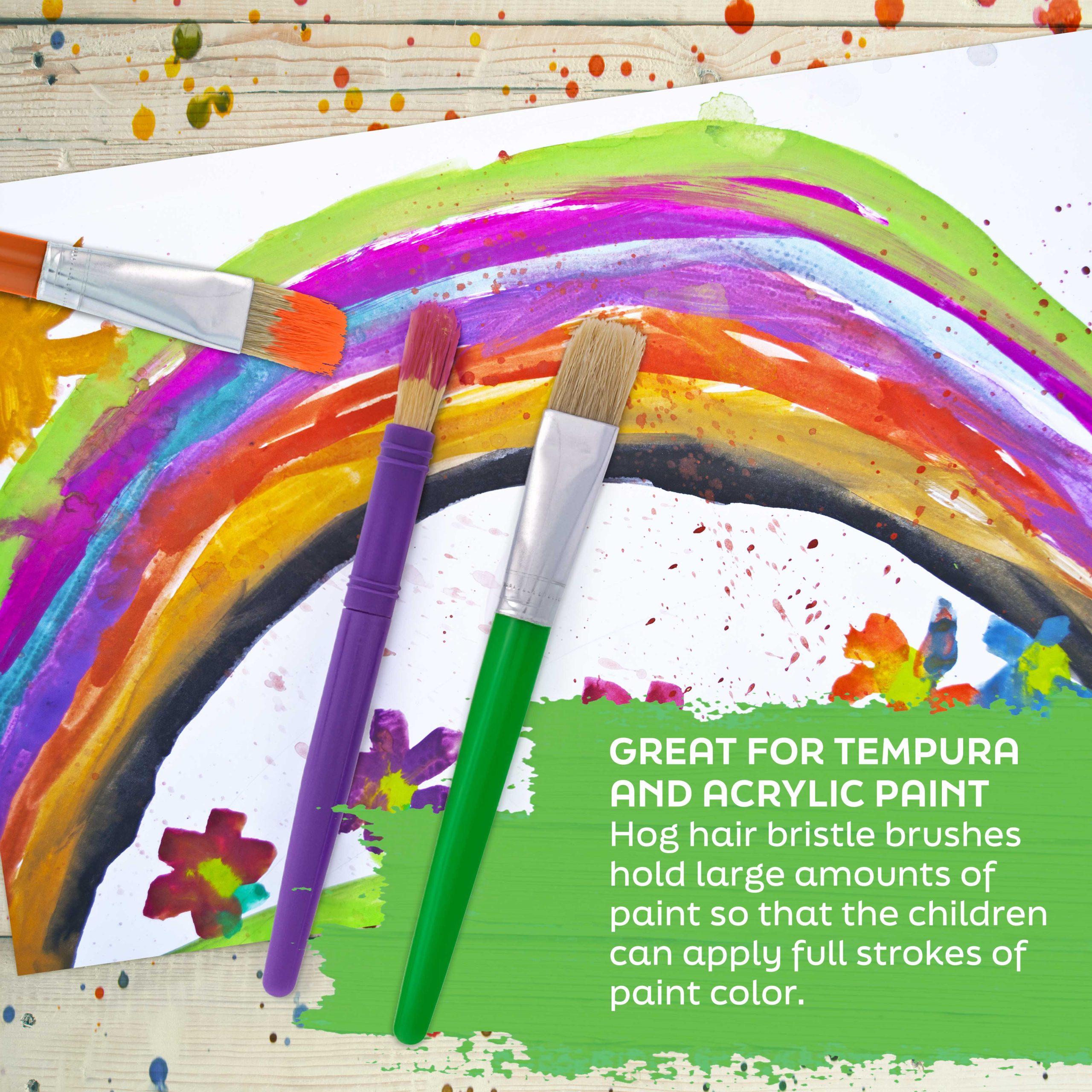 20-Piece Assorted Hog Bristle Brush Set - Large Thick Paint Brushes. Classroom Paint Brushes for Crafts. Tempera & Acrylic Painting. Ideal for Beginners & Students - Image 4