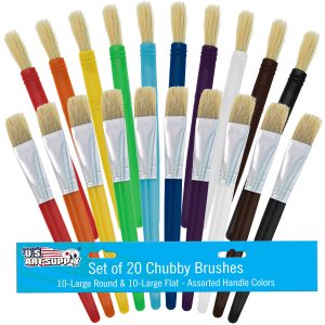 20-Piece Assorted Hog Bristle Brush Set - Large Thick Paint Brushes. Classroom Paint Brushes for Crafts. Tempera & Acrylic Painting. Ideal for Beginners & Students