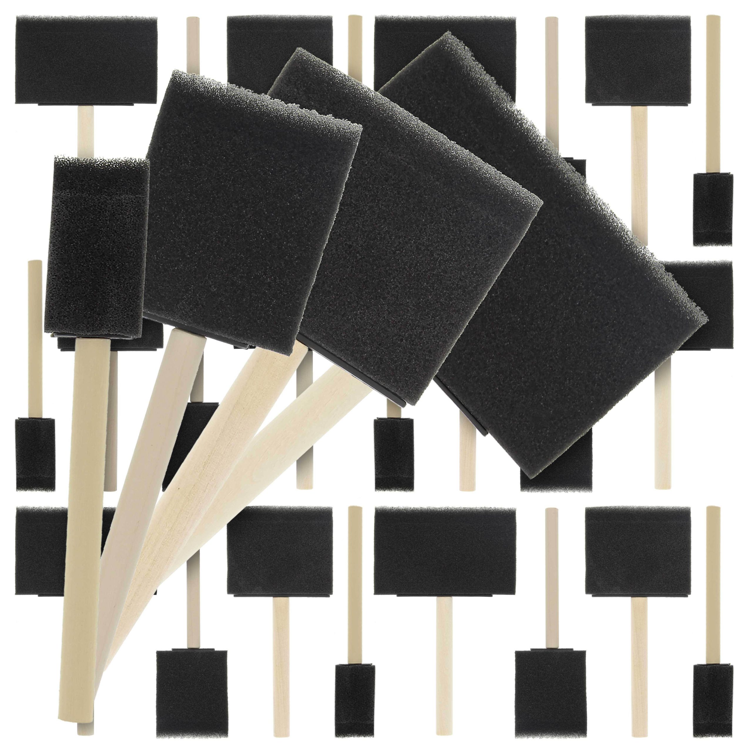 Variety Pack Foam Sponge Wood Handle Paint Brush Set (Value Pack of 40 Brushes) - Lightweight. Durable - For Acrylics. Stains. Varnishes. Crafts. Art