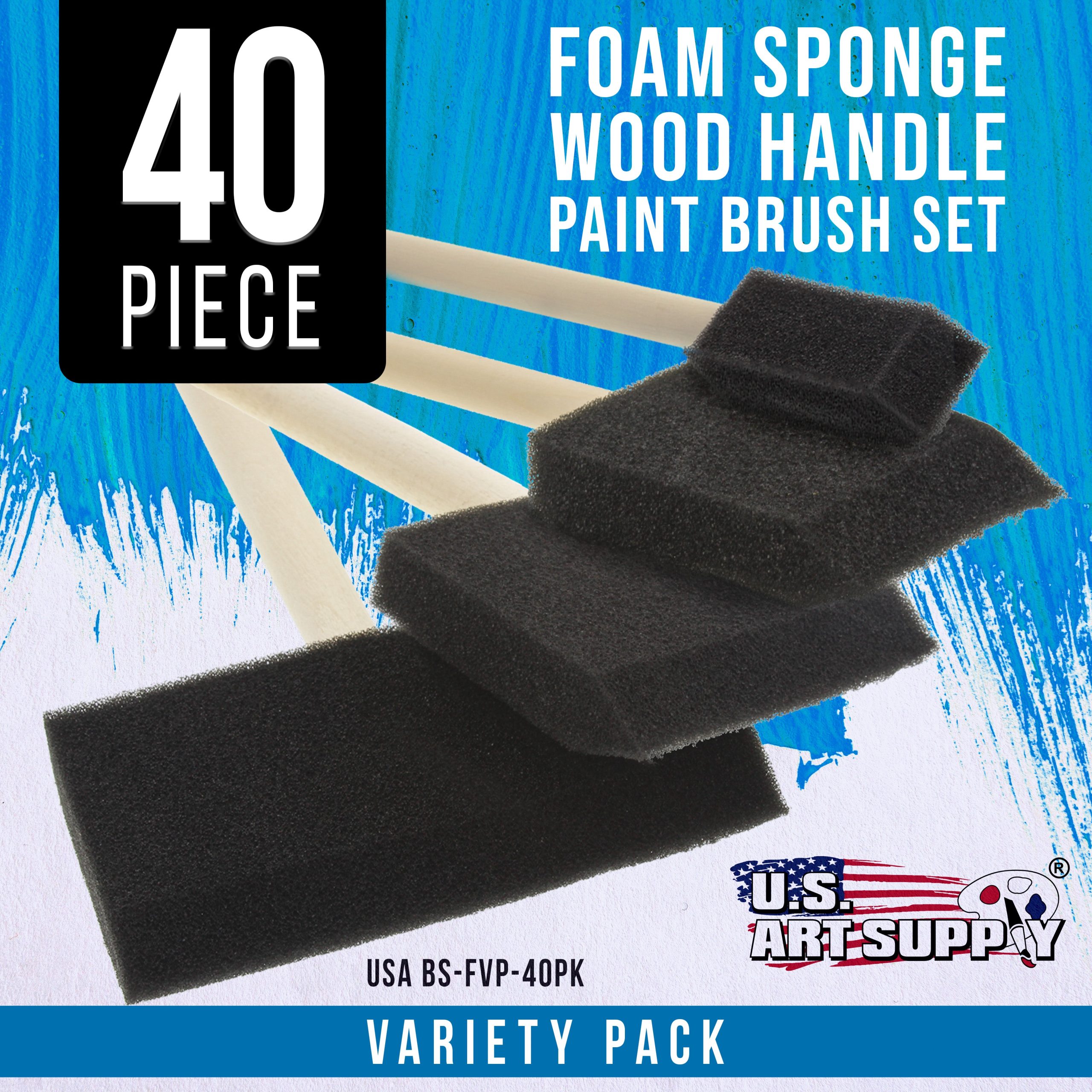 Variety Pack Foam Sponge Wood Handle Paint Brush Set (Value Pack of 40 Brushes) - Lightweight. Durable - For Acrylics. Stains. Varnishes. Crafts. Art - Image 2