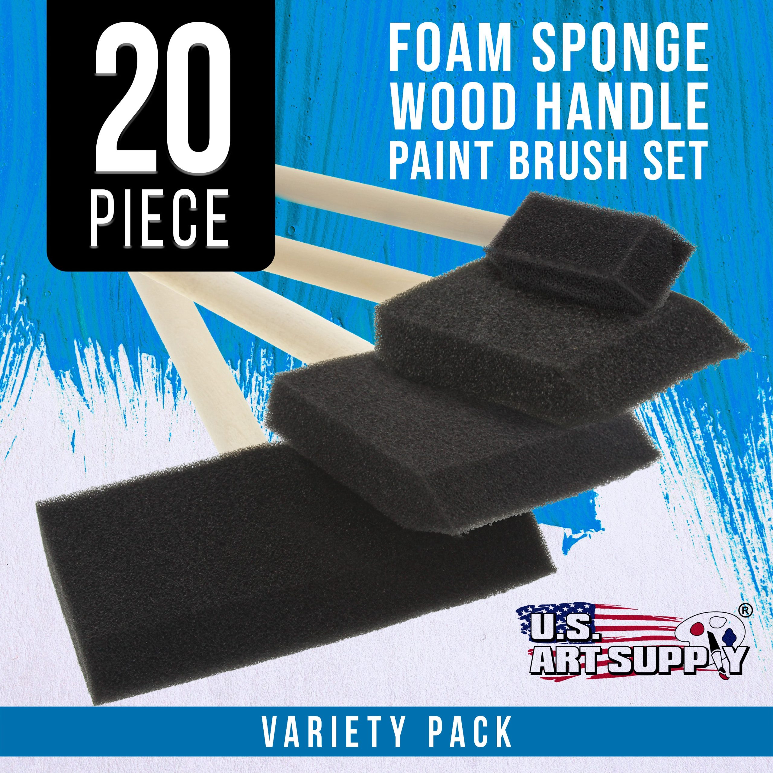 Variety Pack Foam Sponge Wood Handle Paint Brush Set. Value Pack of 20 Brushes - Lightweight. Durable & Great for Acrylics Stains Varnishes Crafts Art - Image 2