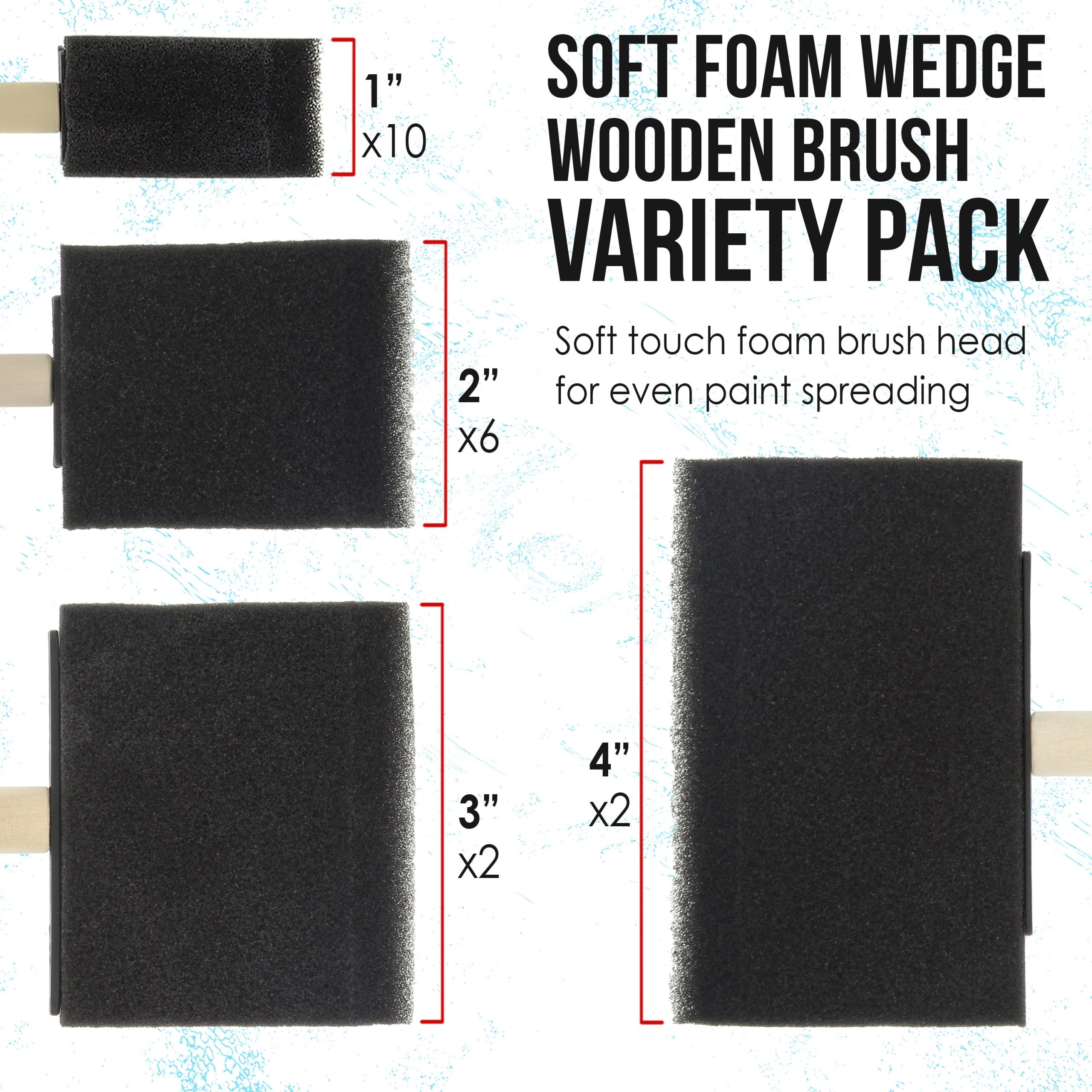 Variety Pack Foam Sponge Wood Handle Paint Brush Set. Value Pack of 20 Brushes - Lightweight. Durable & Great for Acrylics Stains Varnishes Crafts Art - Image 3