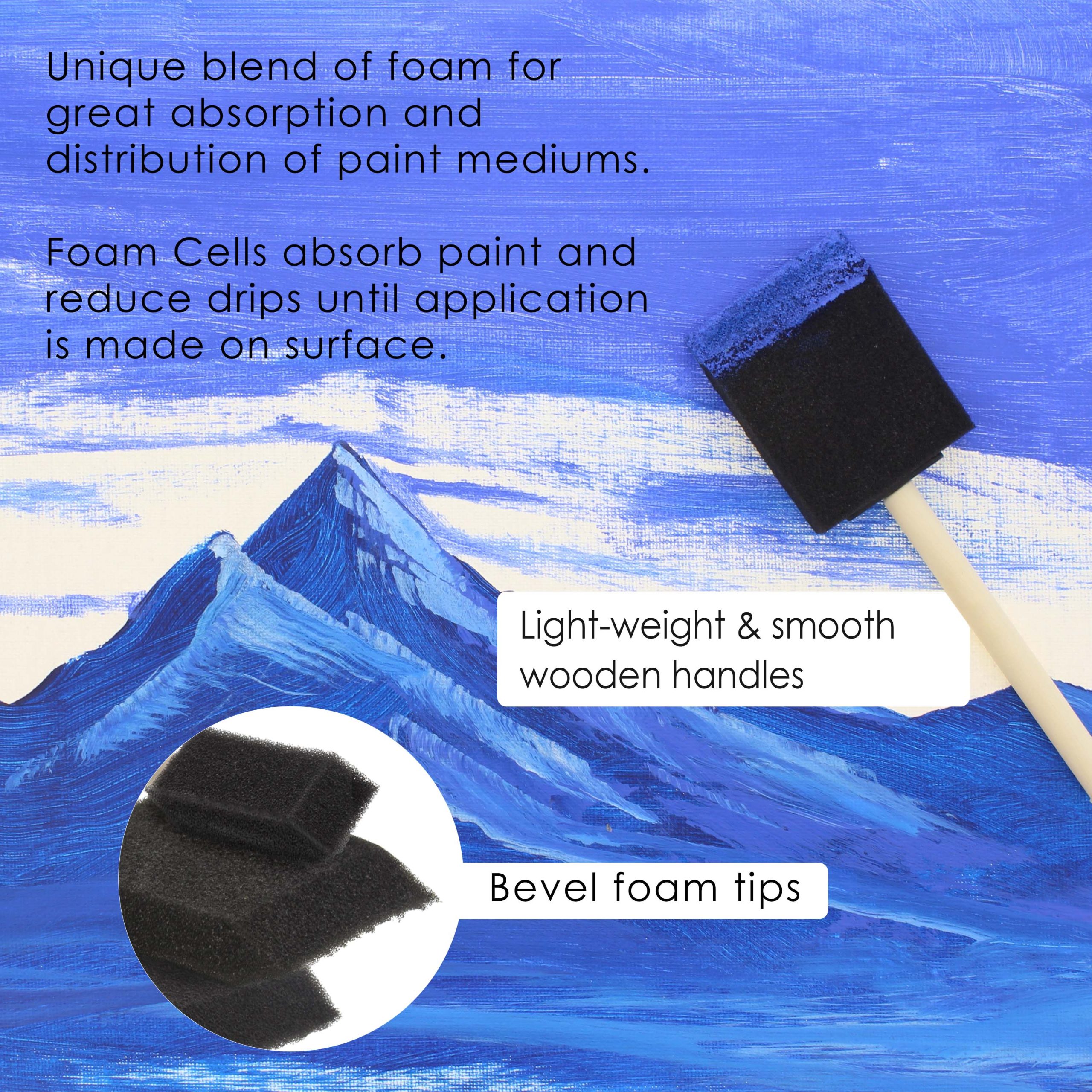 Variety Pack Foam Sponge Wood Handle Paint Brush Set. Value Pack of 20 Brushes - Lightweight. Durable & Great for Acrylics Stains Varnishes Crafts Art - Image 5